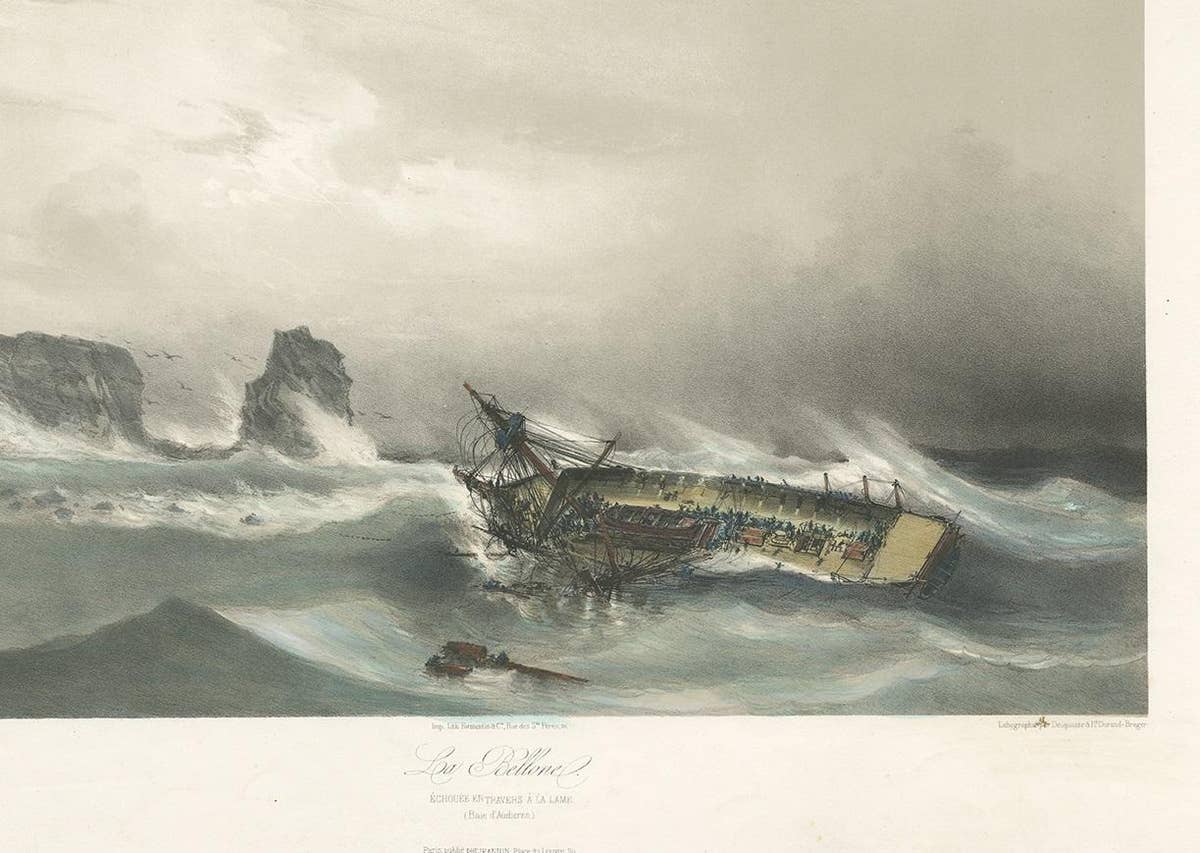Antique Ship Print 'La Bellone' by Durand-Brager, circa 1850