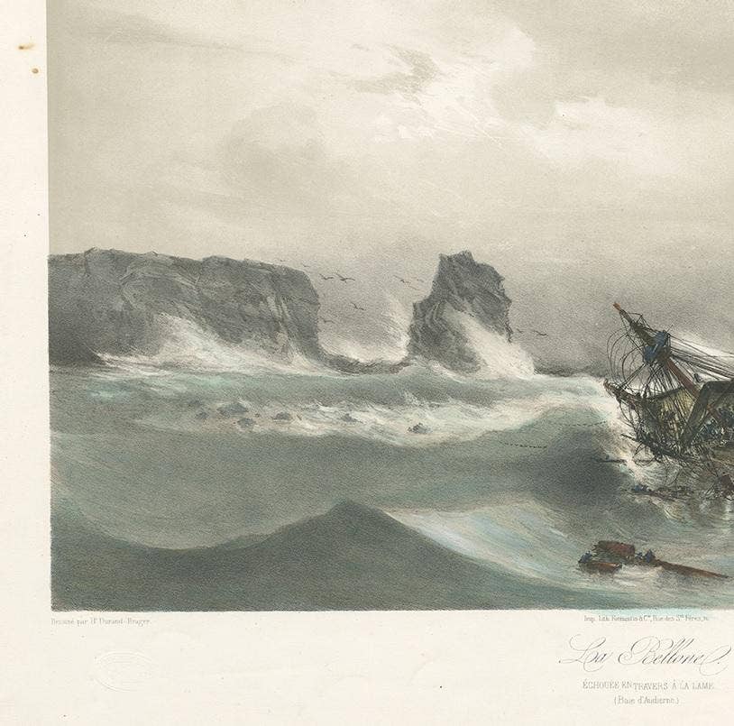 Antique Ship Print 'La Bellone' by Durand-Brager, circa 1850