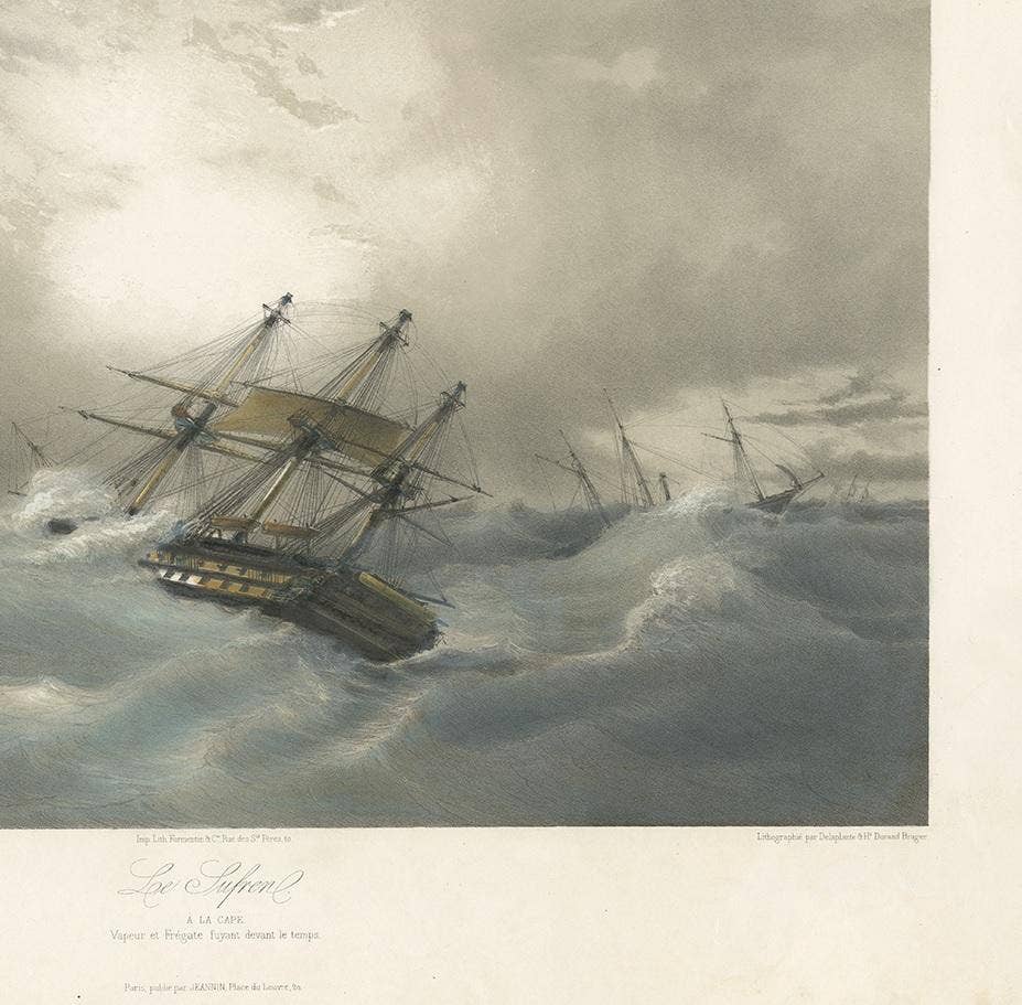 Antique Ship Print 'Le Sufren' by Durand-Brager, circa 1850