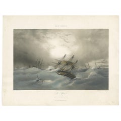 Antique Ship Print 'Le Sufren' by Durand-Brager, circa 1850