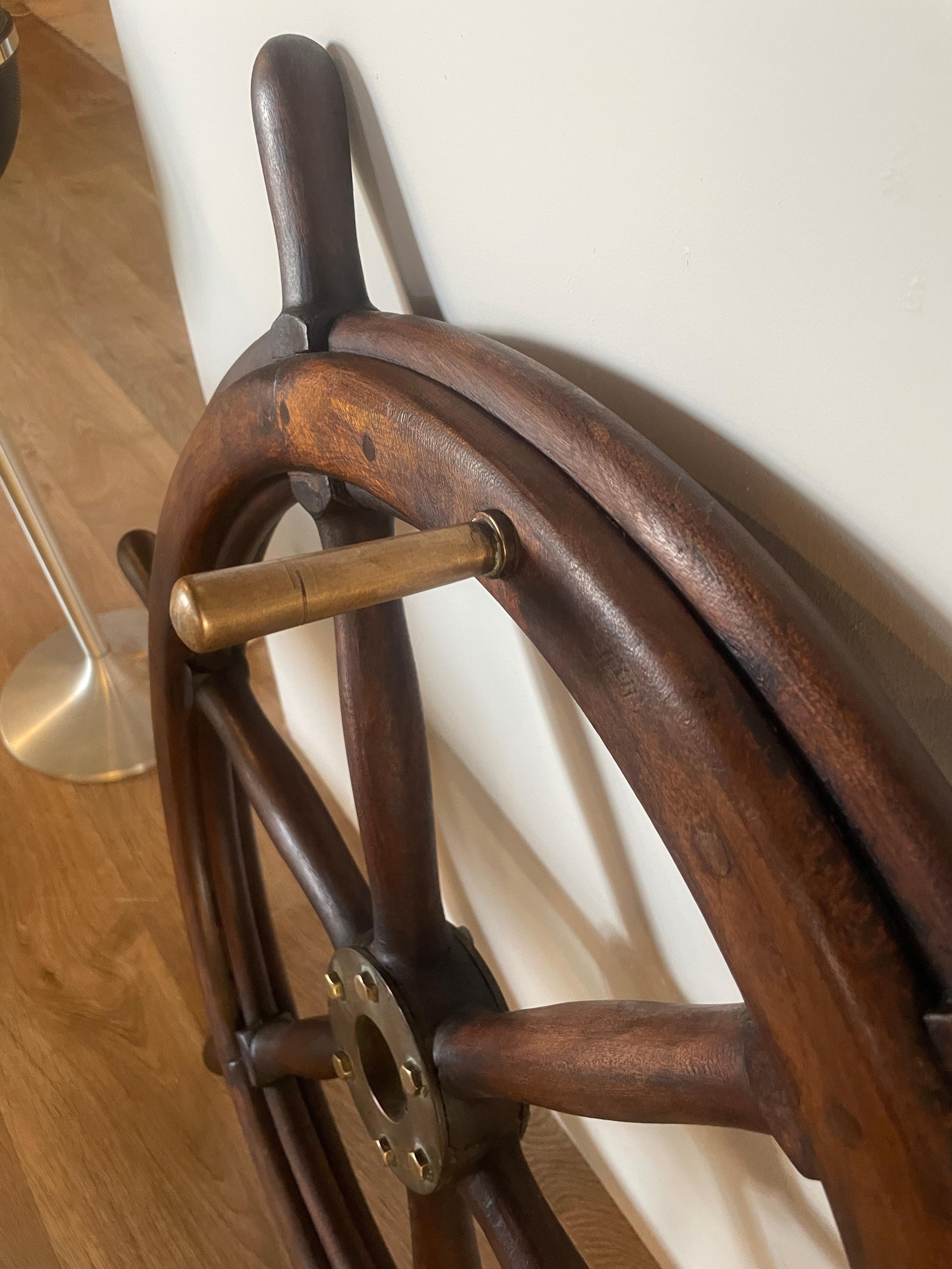 Antique. Ship Wheel, French, 19th Century. Teak, Brass. Boat steering, France. 
Excellent condition.
Perfect for a design and vintage interior.
Wood.