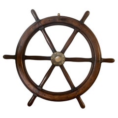 Antique, Ship Wheel, French, 19th Century, Teak, Brass, Boat Steering, France