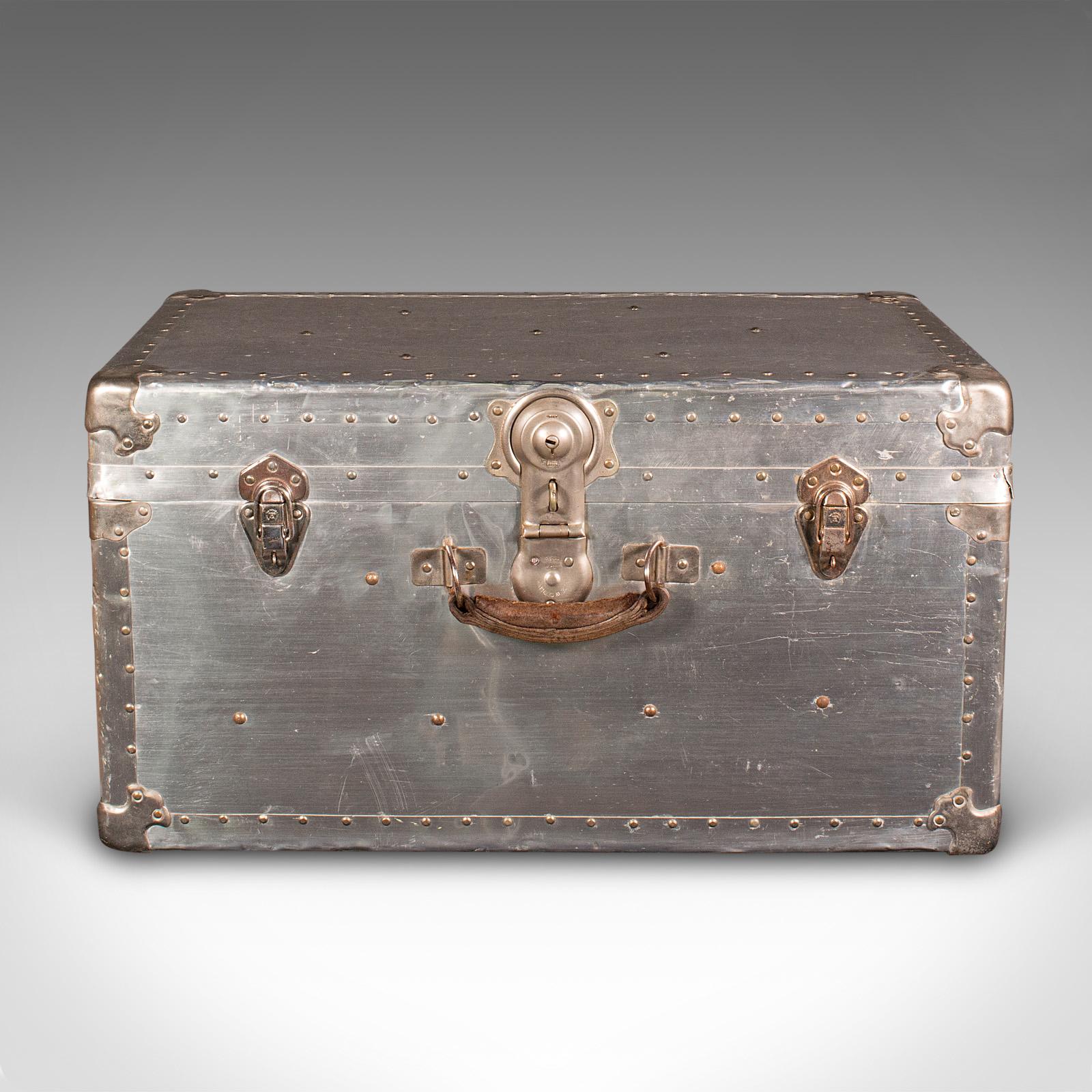 European Antique Shipping Trunk, Continental, Aluminium, Travelling Chest, Edwardian For Sale
