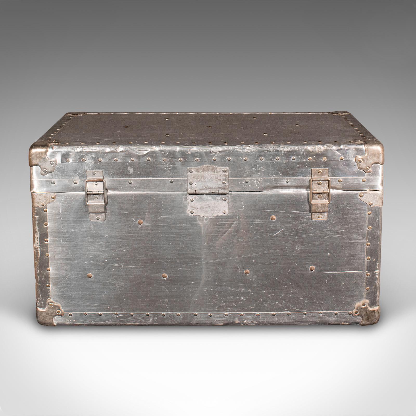 Aluminum Antique Shipping Trunk, Continental, Aluminium, Travelling Chest, Edwardian For Sale
