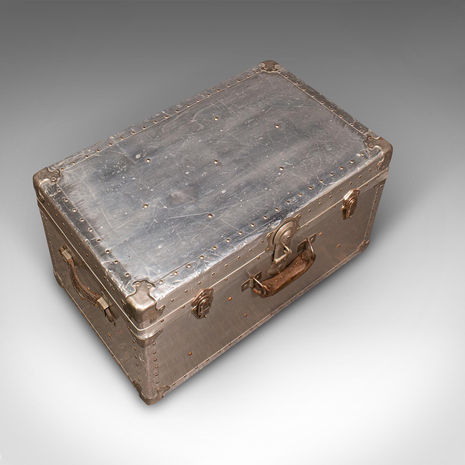 Antique Shipping Trunk, Continental, Aluminium, Travelling Chest, Edwardian For Sale 1