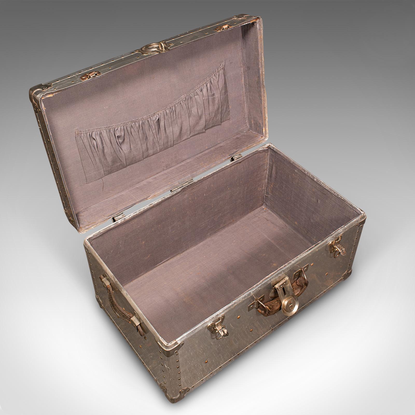 Antique Shipping Trunk, Continental, Aluminium, Travelling Chest, Edwardian For Sale 2