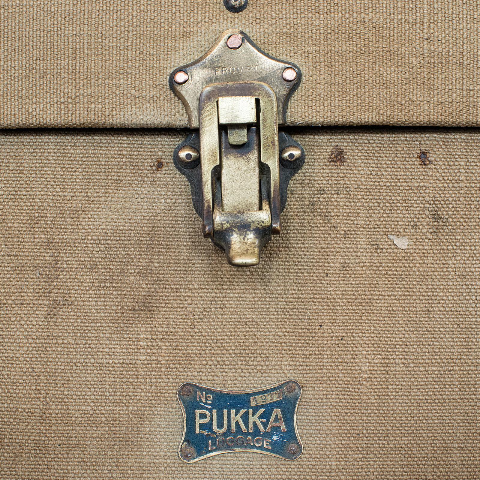 Antique Shipping Trunk, English, Canvas Travel Case, Pukka Luggage, Edwardian 4