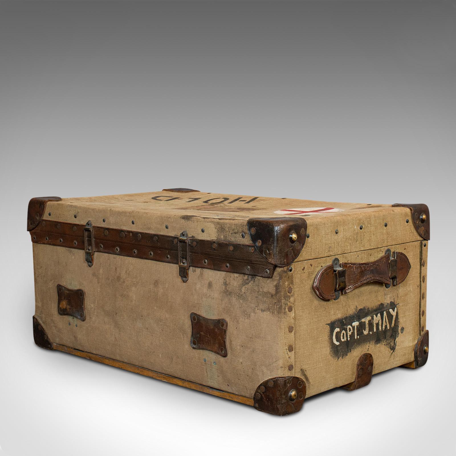 20th Century Antique Shipping Trunk, English, Canvas Travel Case, Pukka Luggage, Edwardian