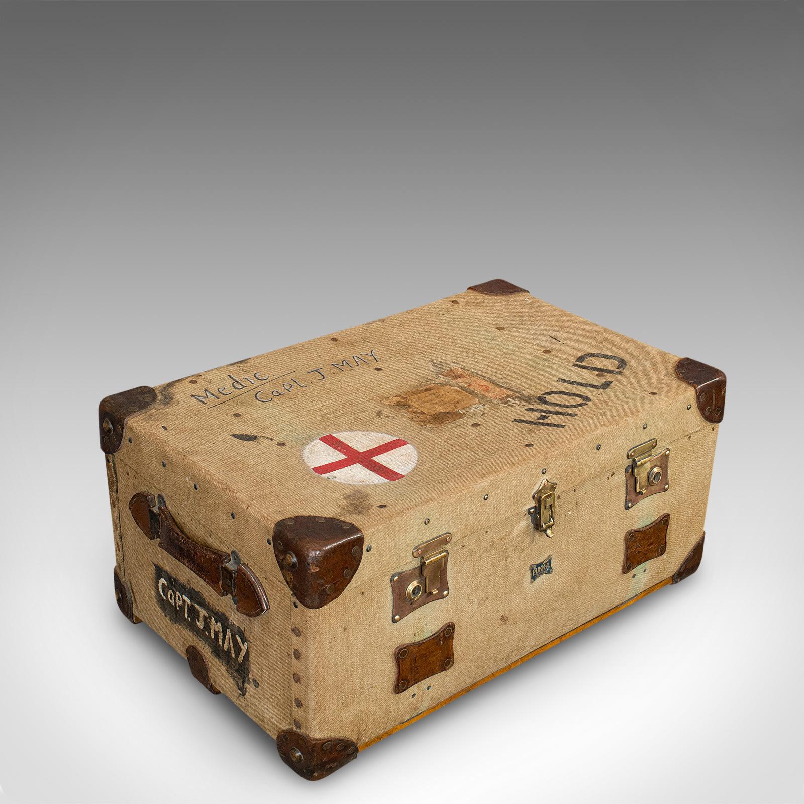 Antique Shipping Trunk, English, Canvas Travel Case, Pukka Luggage, Edwardian 1