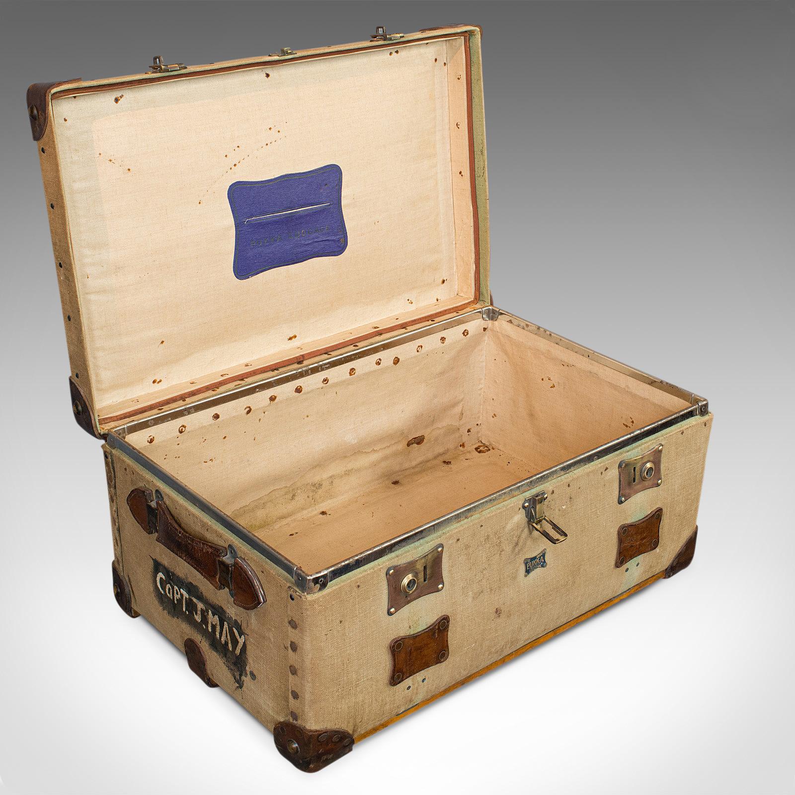 Antique Shipping Trunk, English, Canvas Travel Case, Pukka Luggage, Edwardian 2