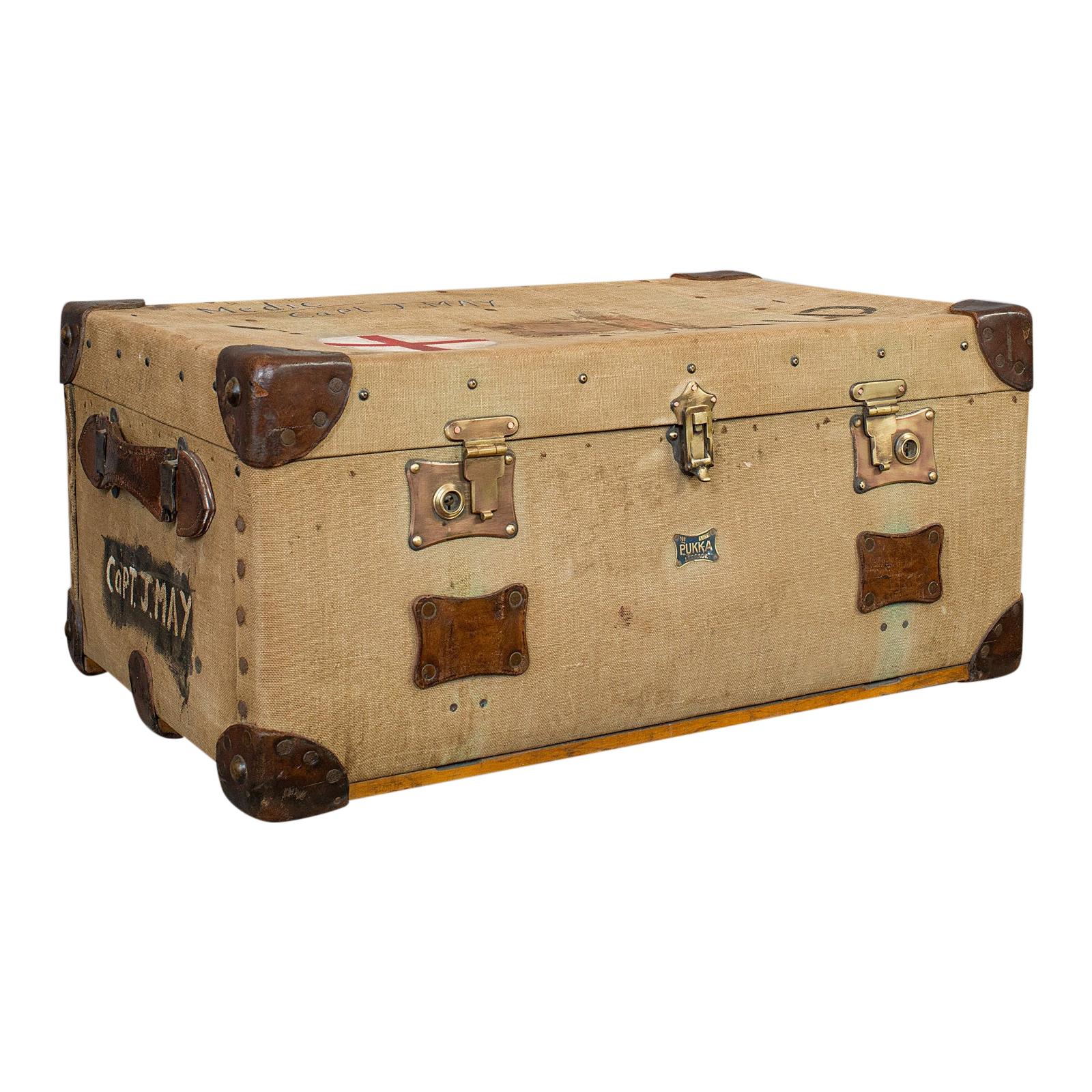 Antique Shipping Trunk, English, Canvas Travel Case, Pukka Luggage, Edwardian