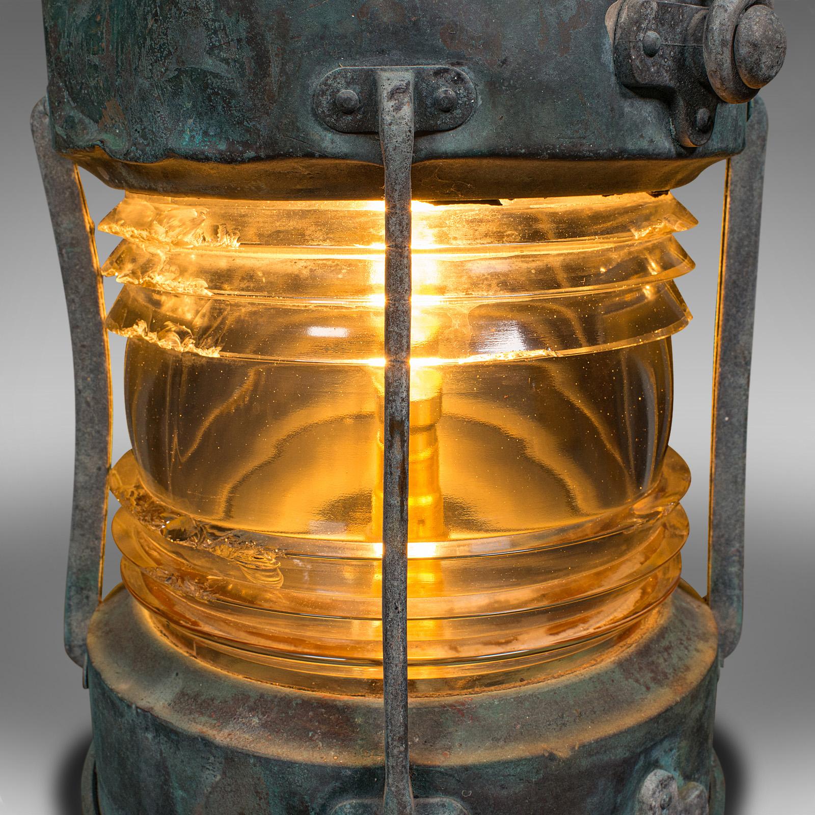 Antique Ship's Anchor Lamp, English, Bronze, Glass, Maritime Light, Edwardian For Sale 3