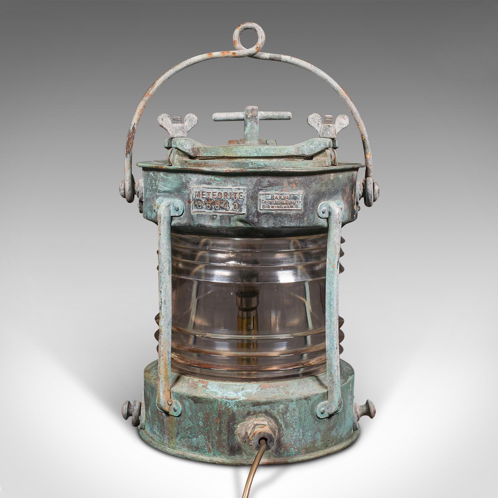 Édouardien Lampe antique d'ancre de bateau, anglaise, bronze, verre, lampe maritime, édouardienne en vente