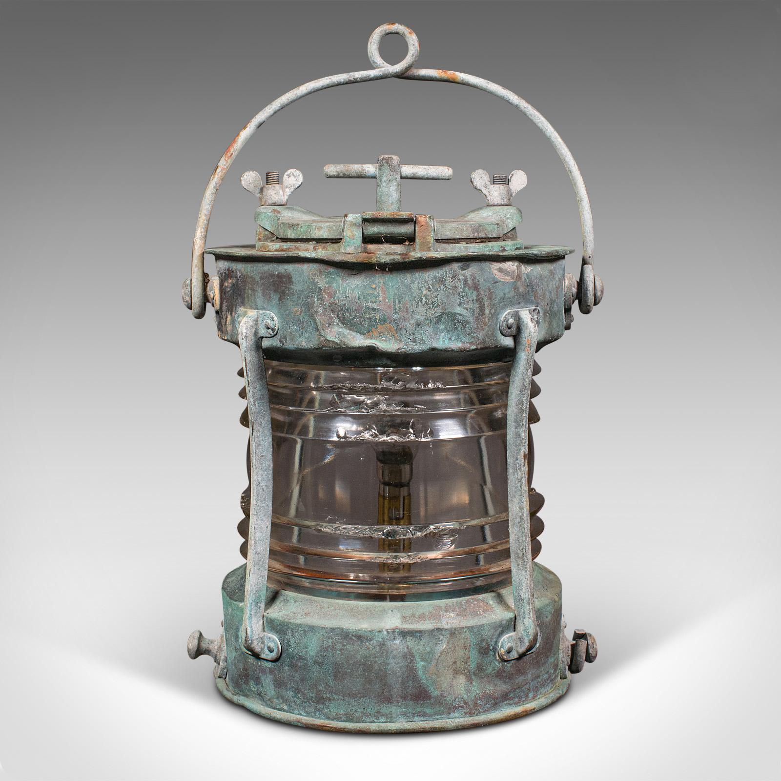 Début du 20ème siècle Lampe antique d'ancre de bateau, anglaise, bronze, verre, lampe maritime, édouardienne en vente