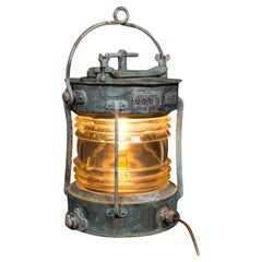 Lampe antique d'ancre de bateau, anglaise, bronze, verre, lampe maritime, édouardienne