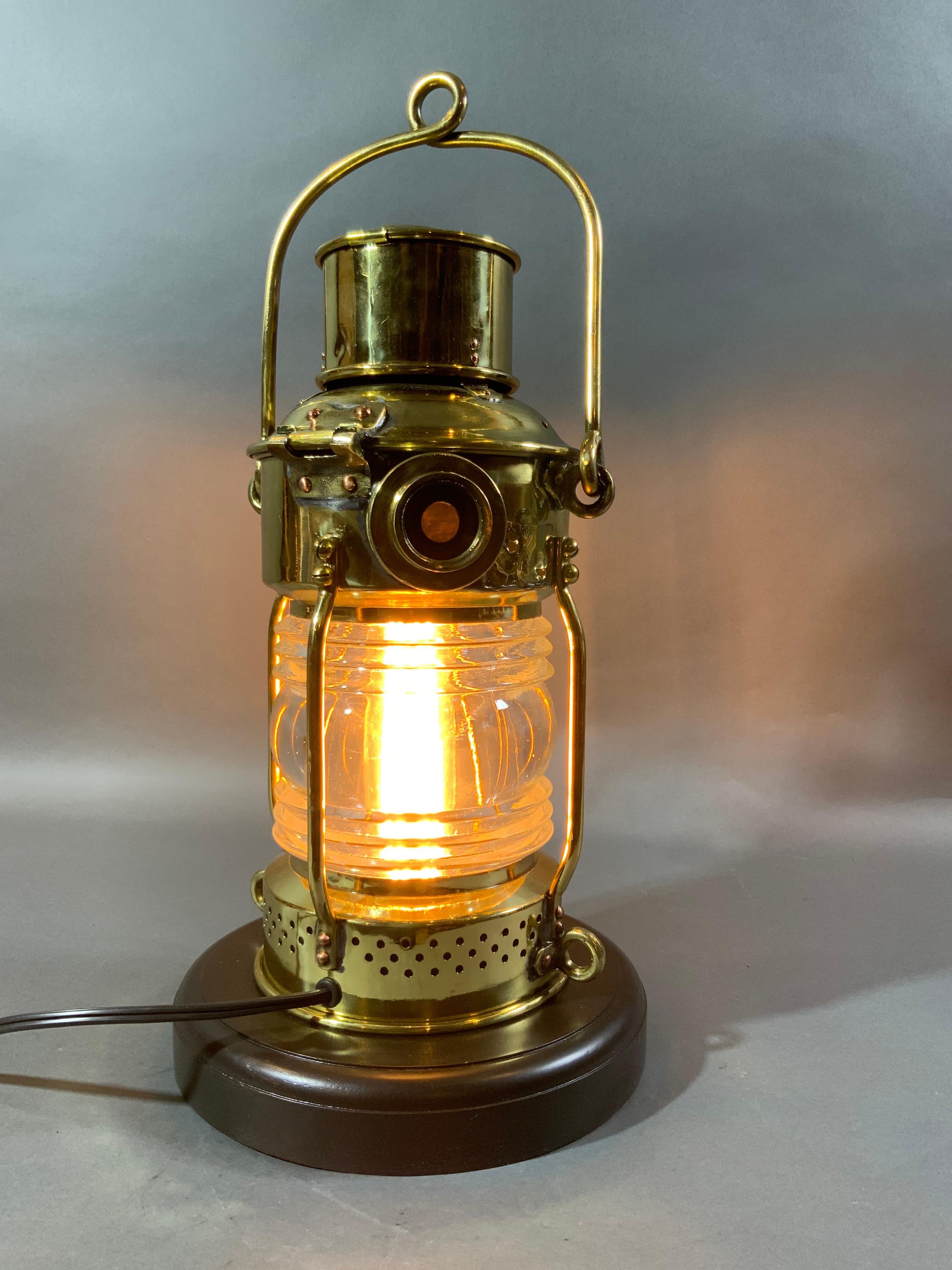 Brass Antique Ships Anchor Lantern by French Maker For Sale