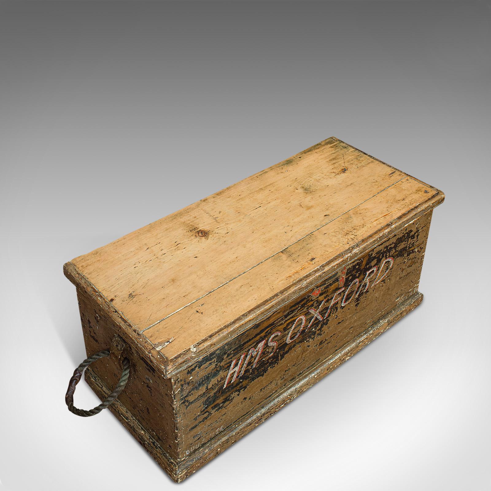 19th Century Antique Ship's Chest, English, Pine, Merchant, Tool Trunk, Victorian, circa 1850