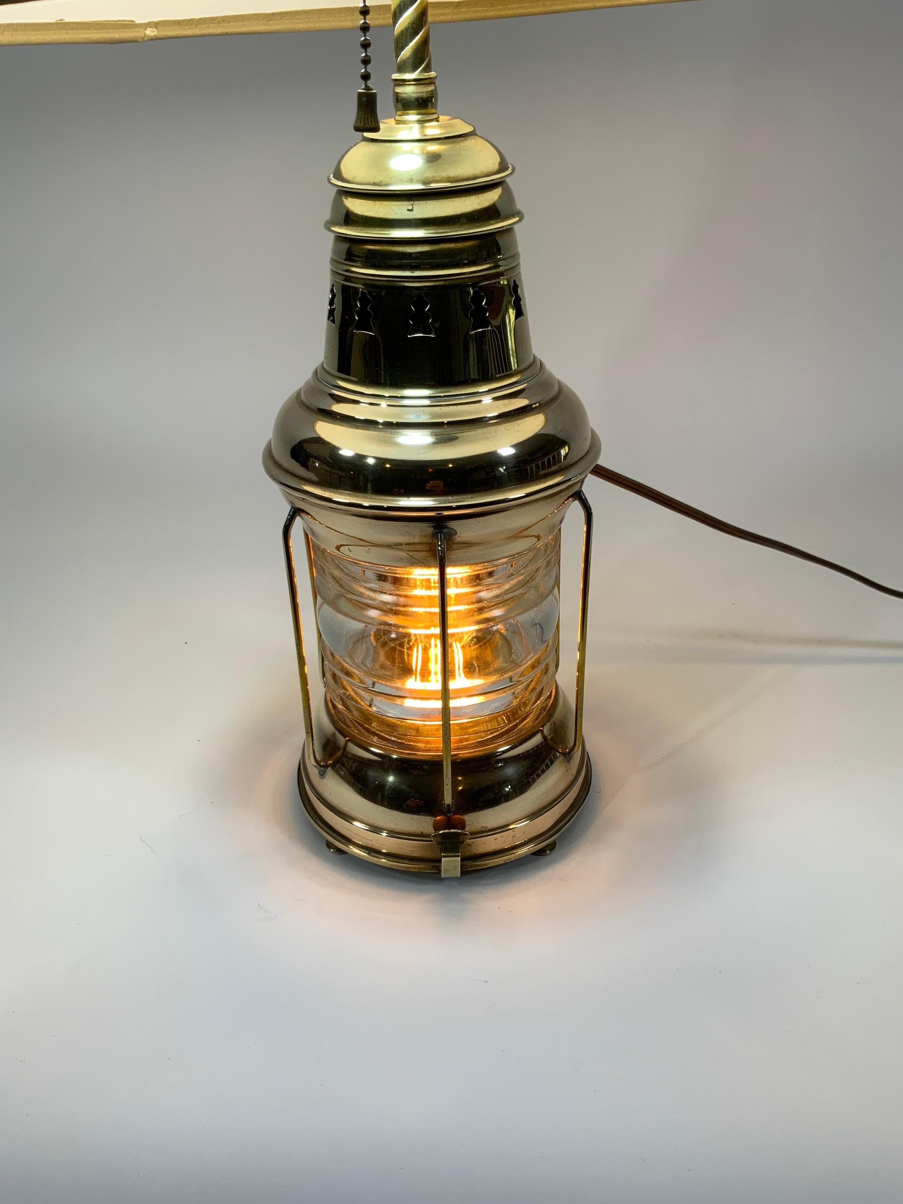 Antique Ships Lantern by Perko Now a Lamp In Good Condition For Sale In Norwell, MA