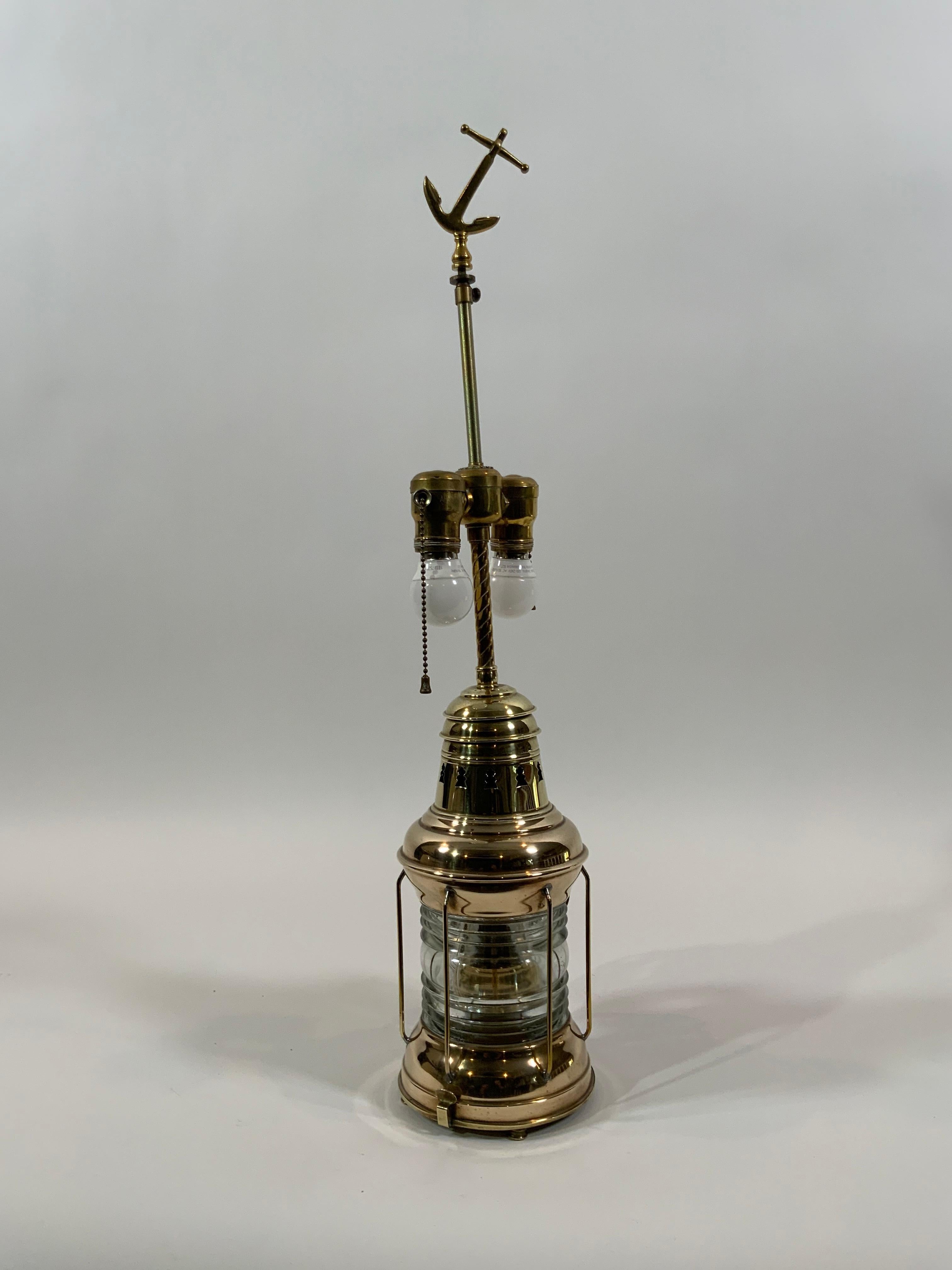 Brass Antique Ships Lantern by Perko Now a Lamp For Sale