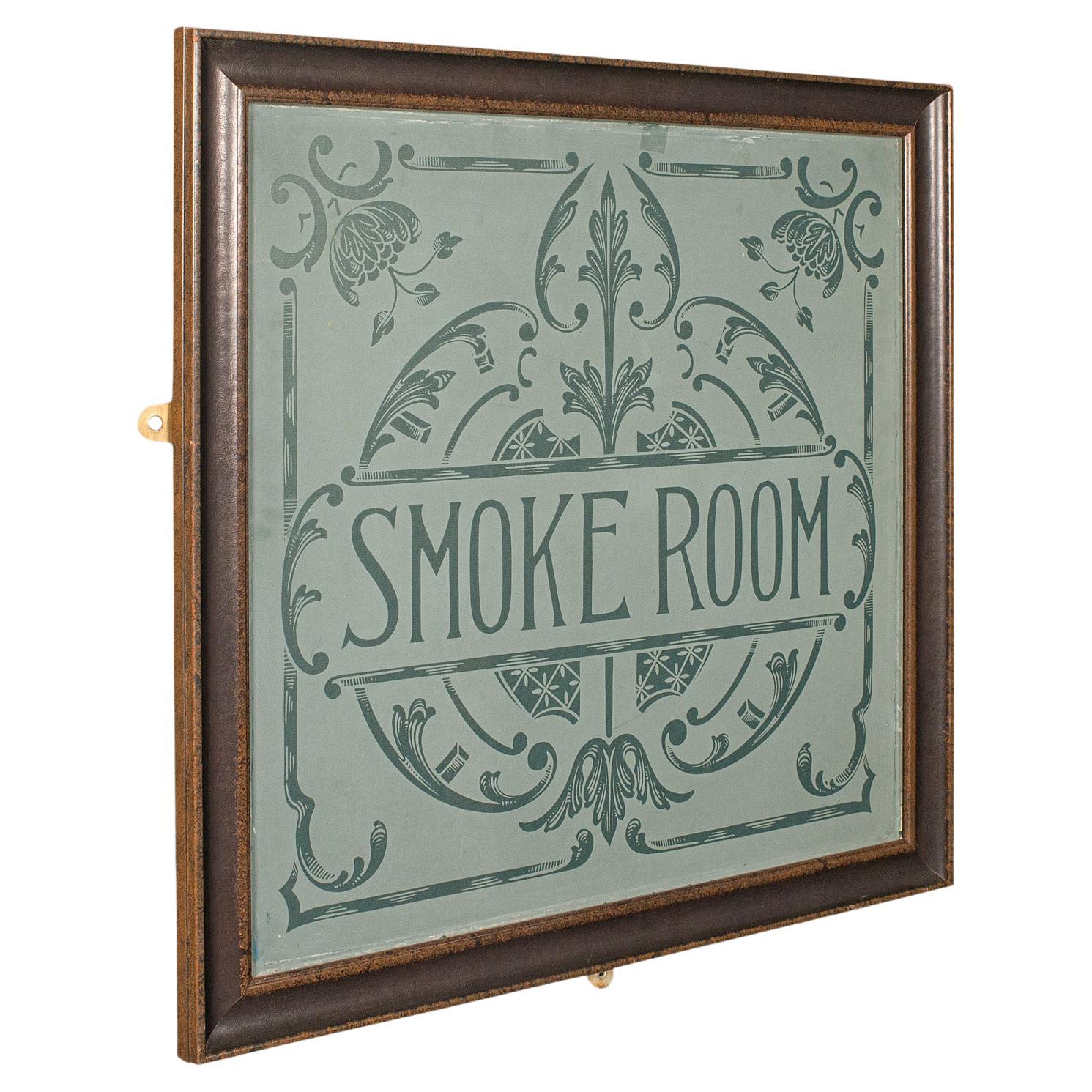 Antique Ship's Smoke Room Sign, English, Leather Frame, Decorative, Victorian For Sale