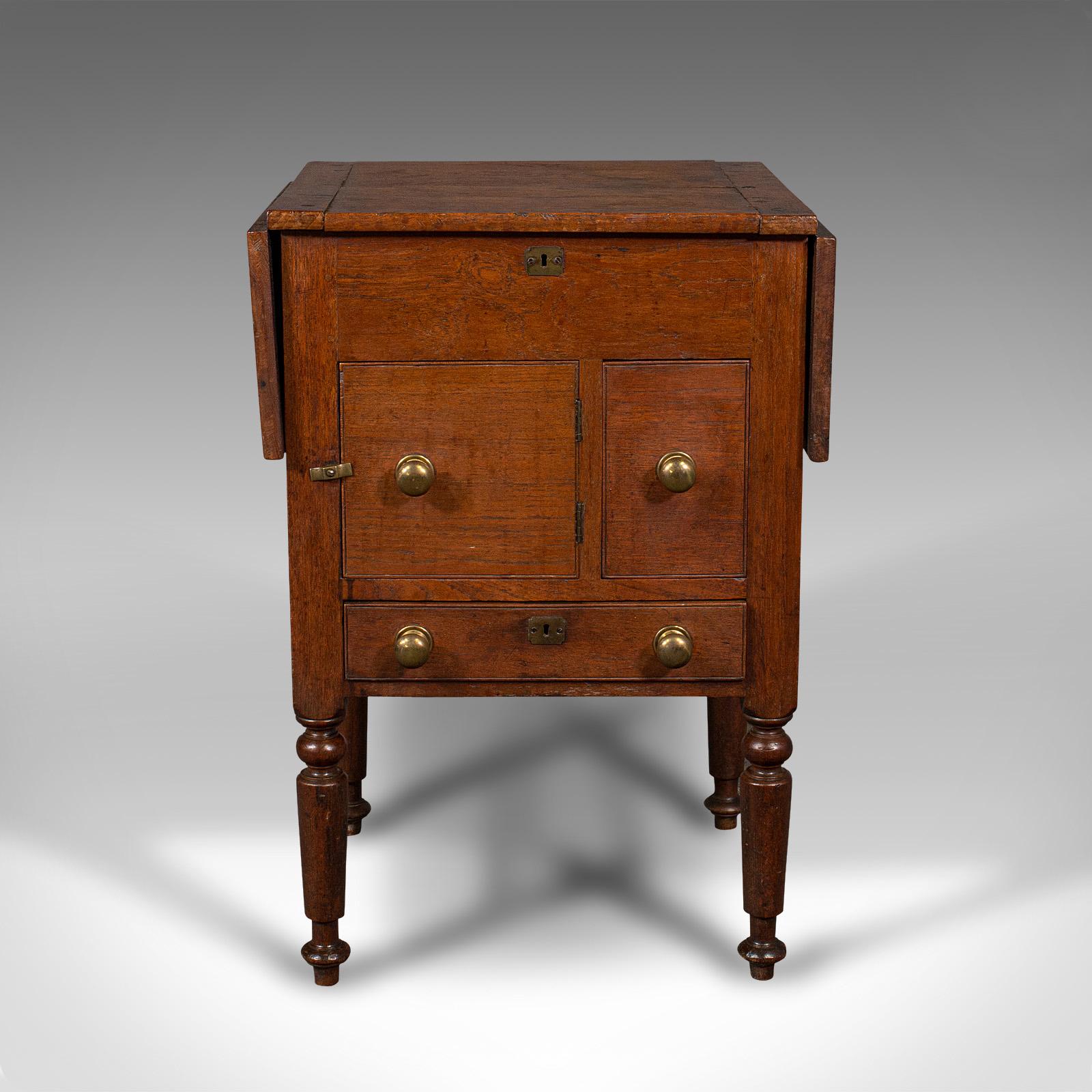 British Antique Ship's Wash Stand, English, Drop Flap Nightstand, Victorian, Circa 1850 For Sale