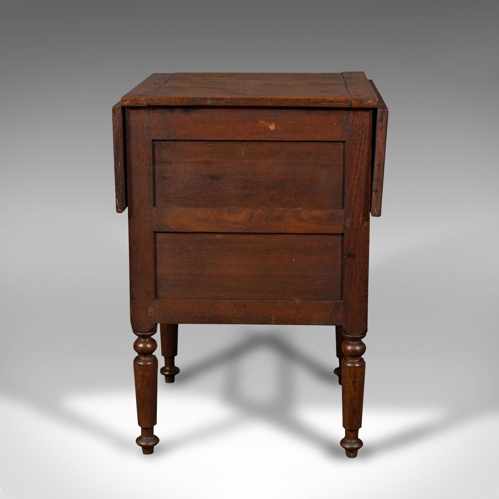 Wood Antique Ship's Wash Stand, English, Drop Flap Nightstand, Victorian, Circa 1850 For Sale