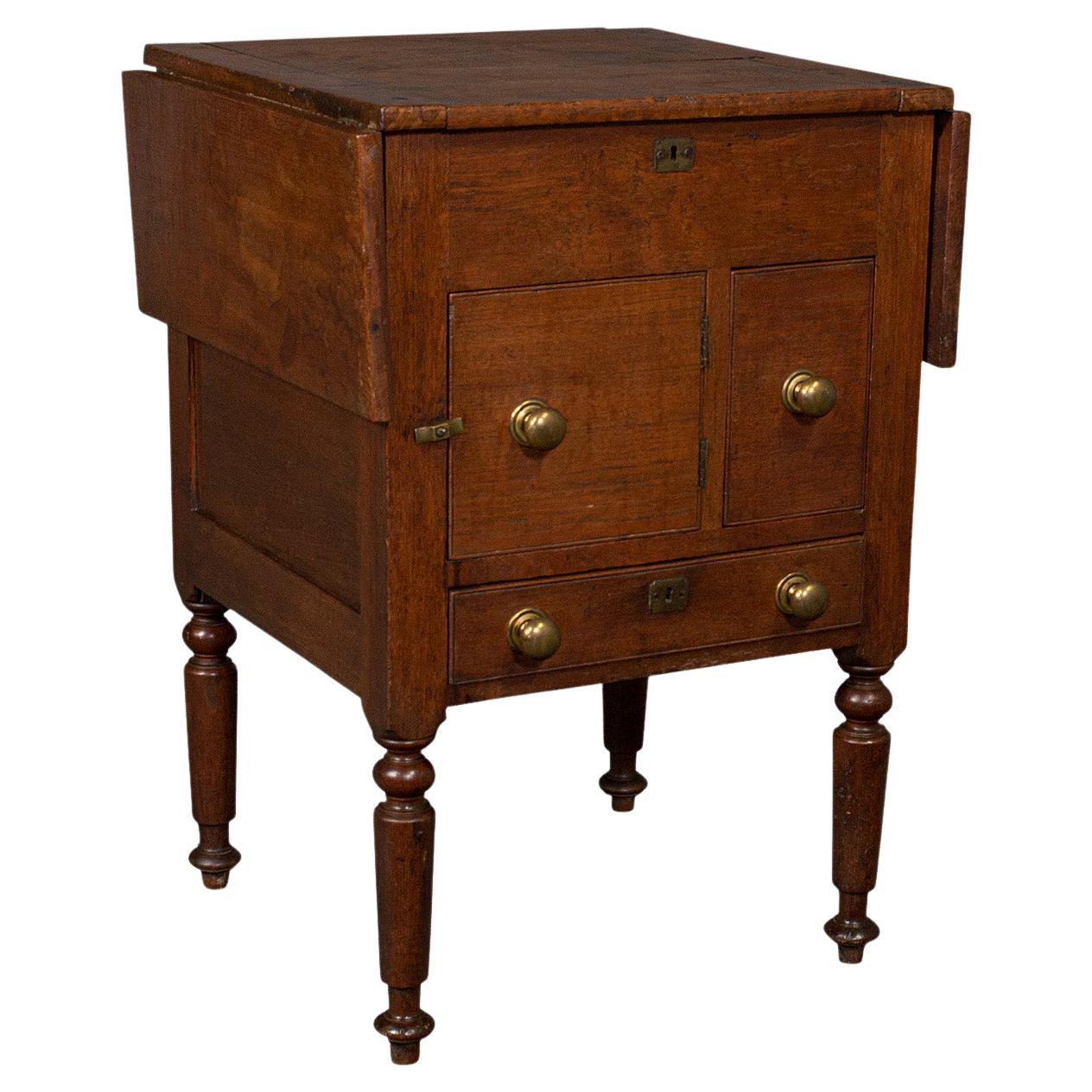Antique Ship's Wash Stand, English, Drop Flap Nightstand, Victorian, Circa 1850 For Sale