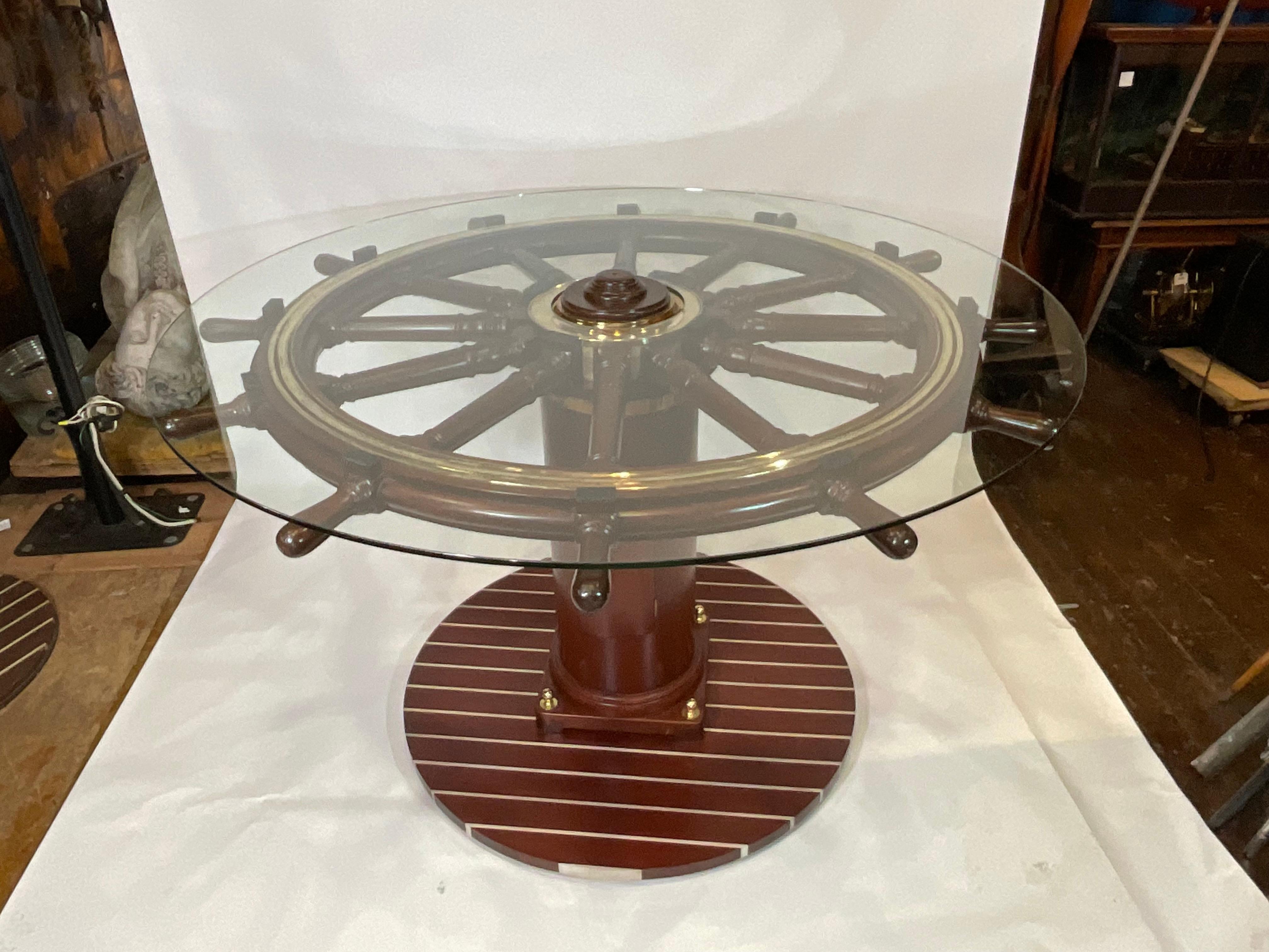Antique Ships Wheel Bar Height Table In Excellent Condition For Sale In Norwell, MA