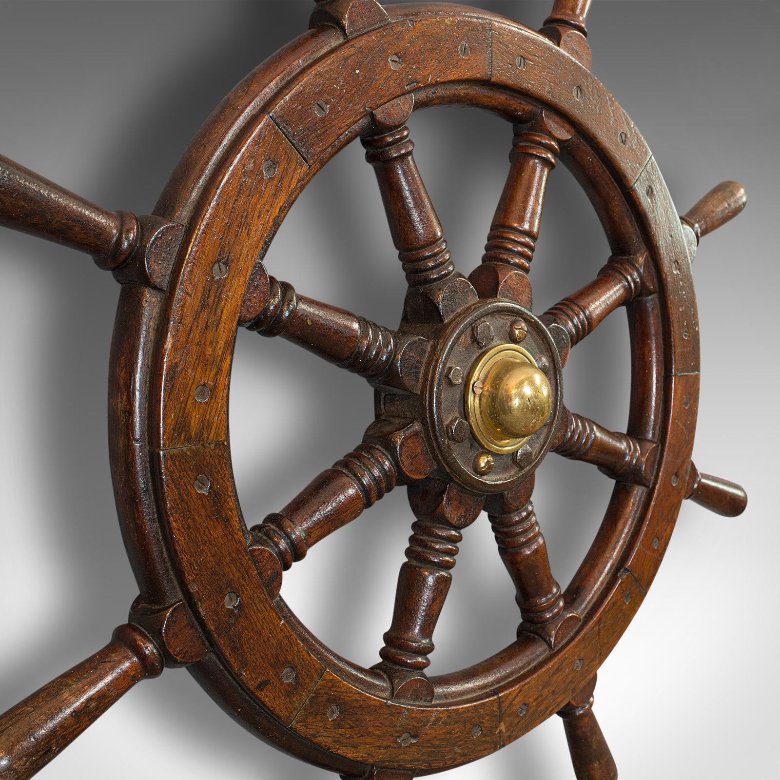 British Antique Ship's Wheel, English, Oak, Brass, Maritime, Decorative, Victorian, 1900
