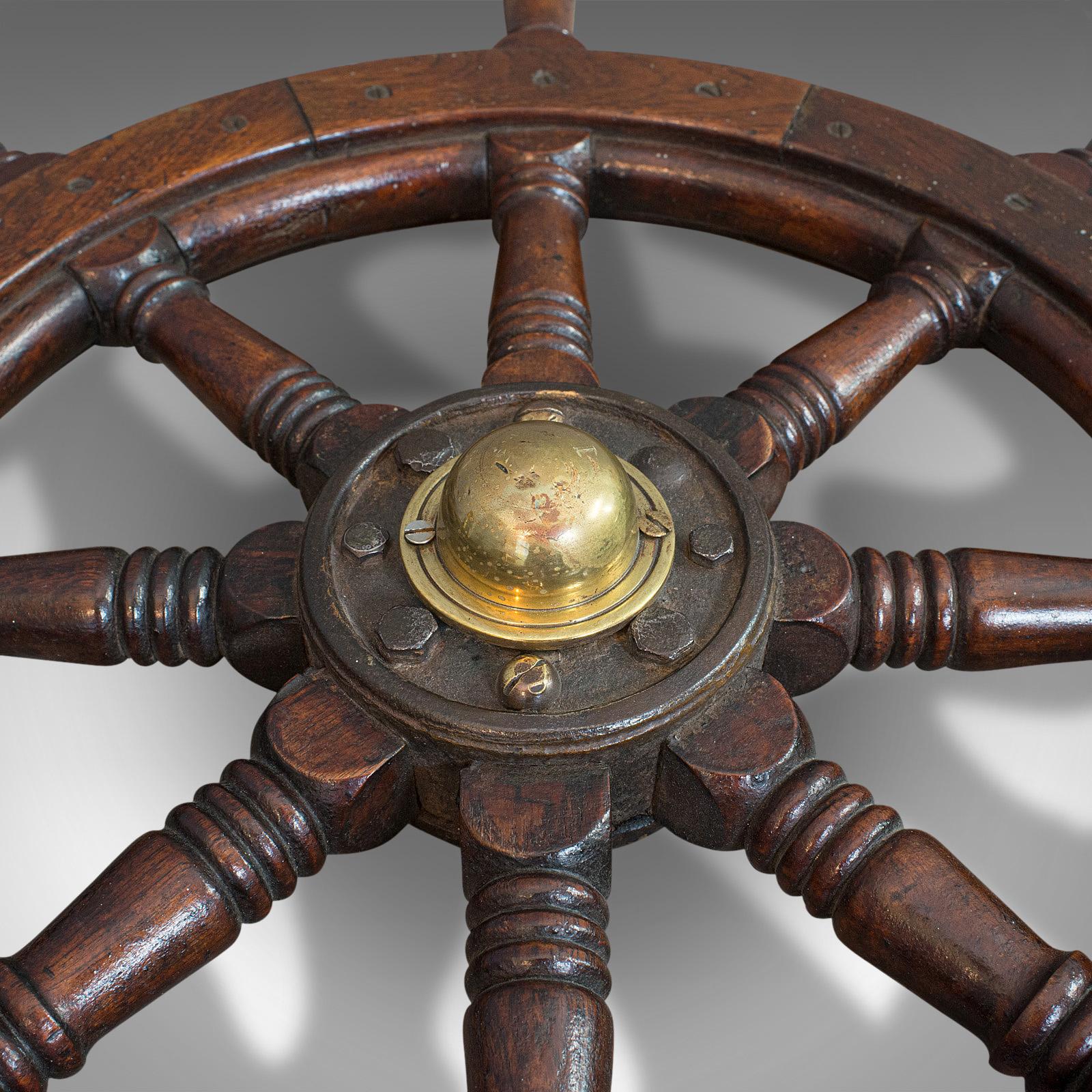 Antique Ship's Wheel, English, Oak, Brass, Maritime, Decorative, Victorian, 1900 In Good Condition In Hele, Devon, GB