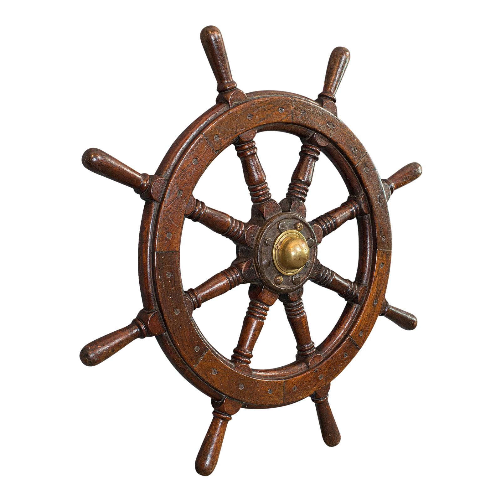 Antique Ship's Wheel, English, Oak, Brass, Maritime, Decorative, Victorian, 1900