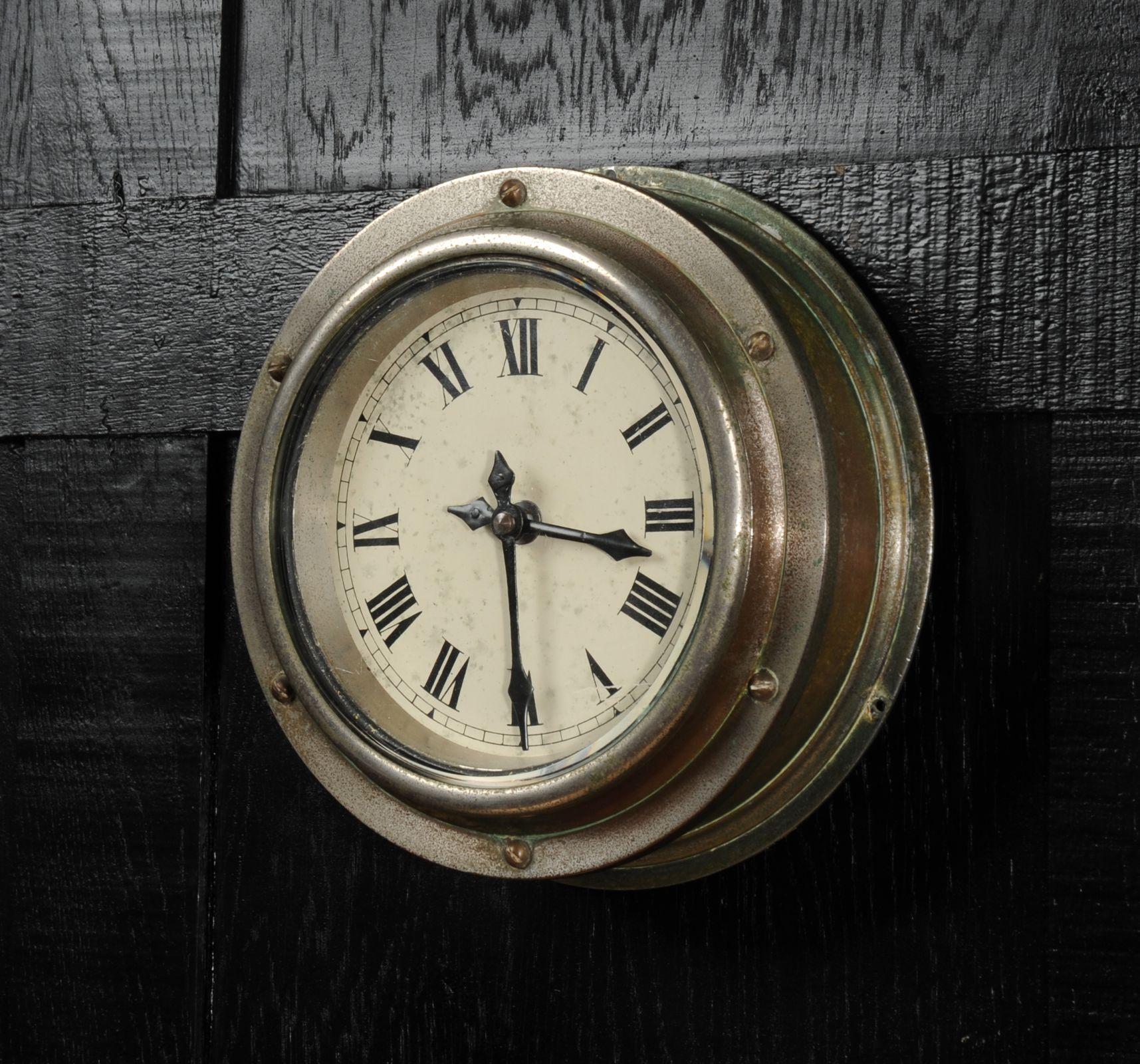 Industrial Antique Ships Yacht Marine Heavy Bronze Bulkhead Wall Clock Fully Working For Sale