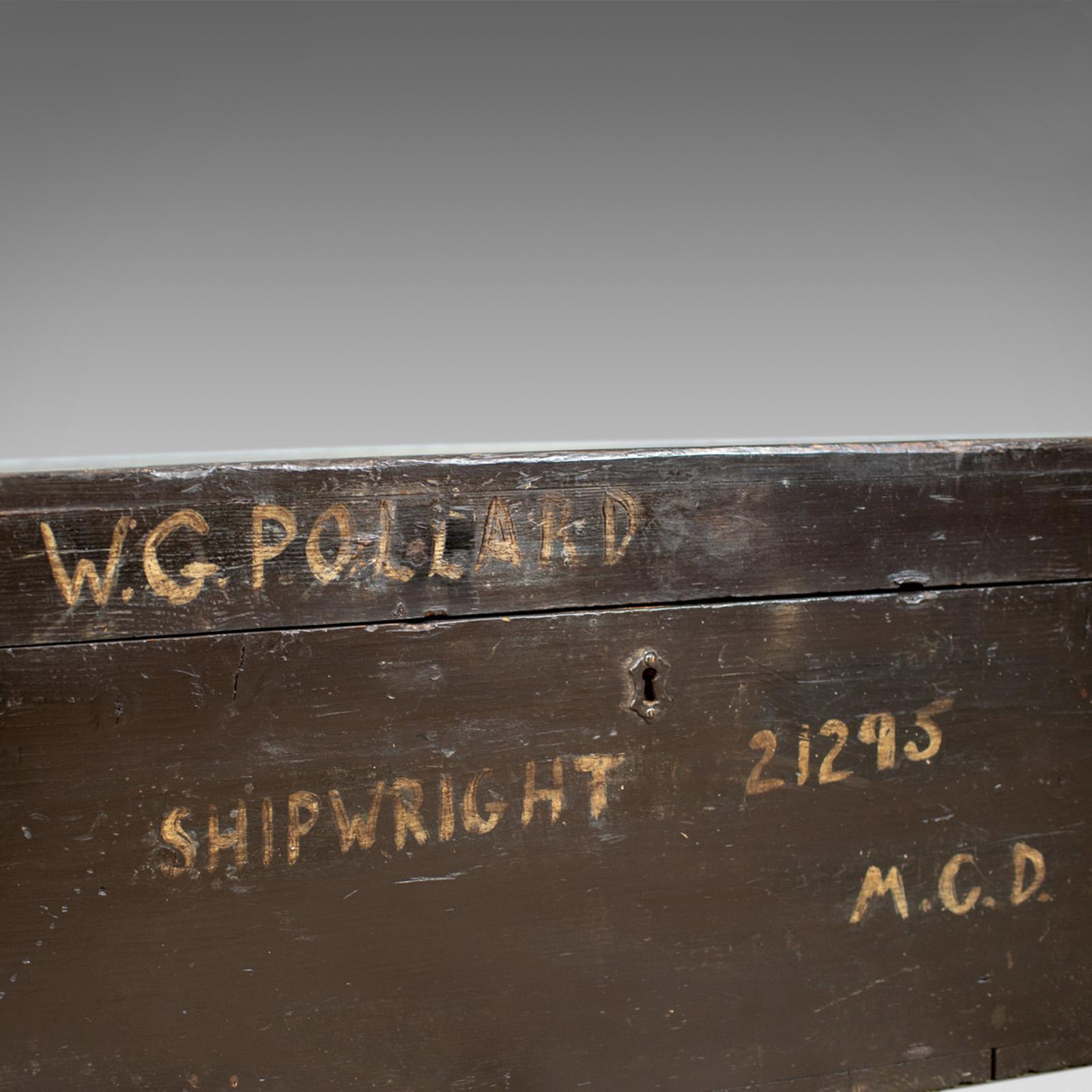 Edwardian Antique Shipwright's Chest, Pine Tool Box Trunk, W.G. Pollard Early 20th Century