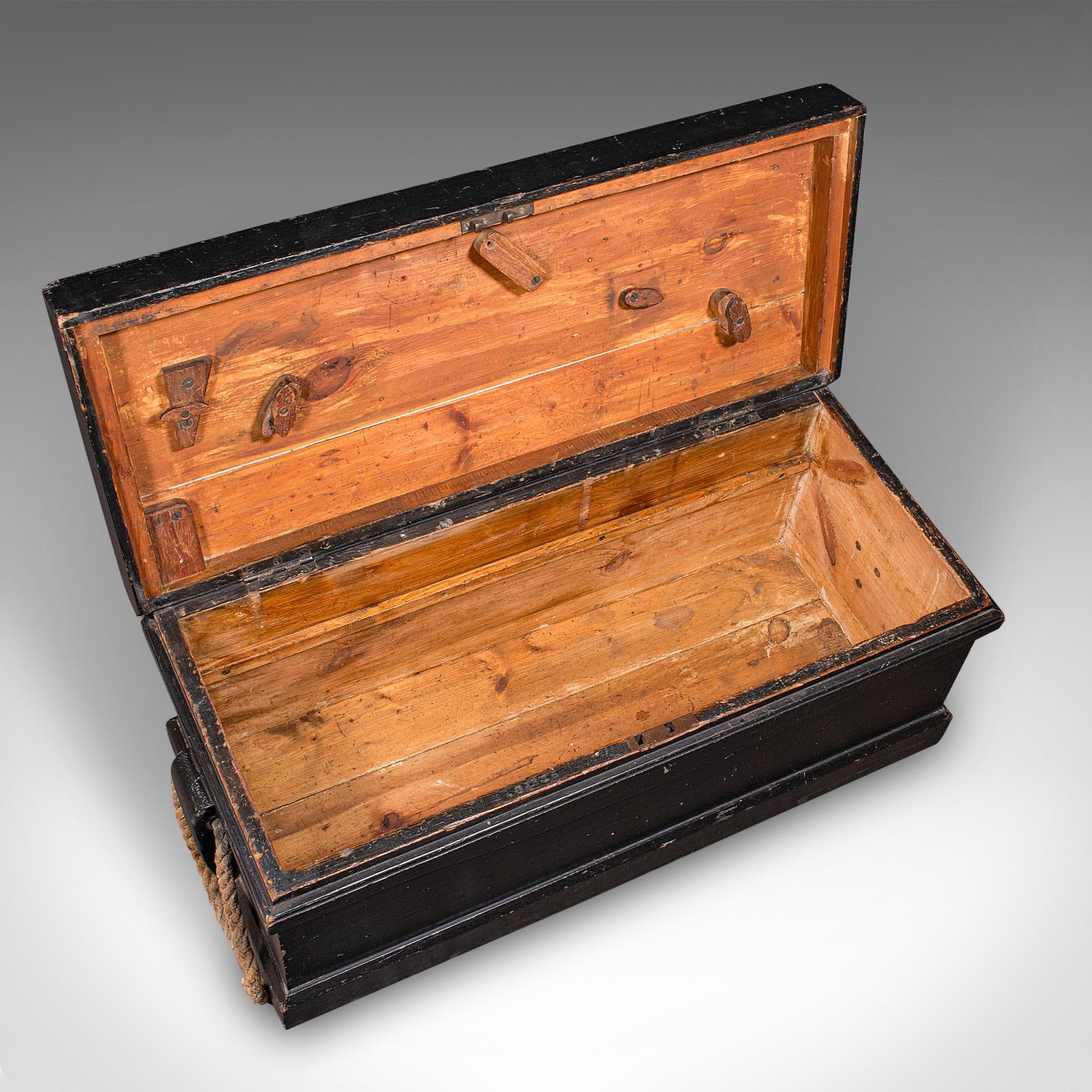 Antique Shipwright’s Tool Chest, English, Ebonised, Workman’s Trunk, Victorian For Sale 3