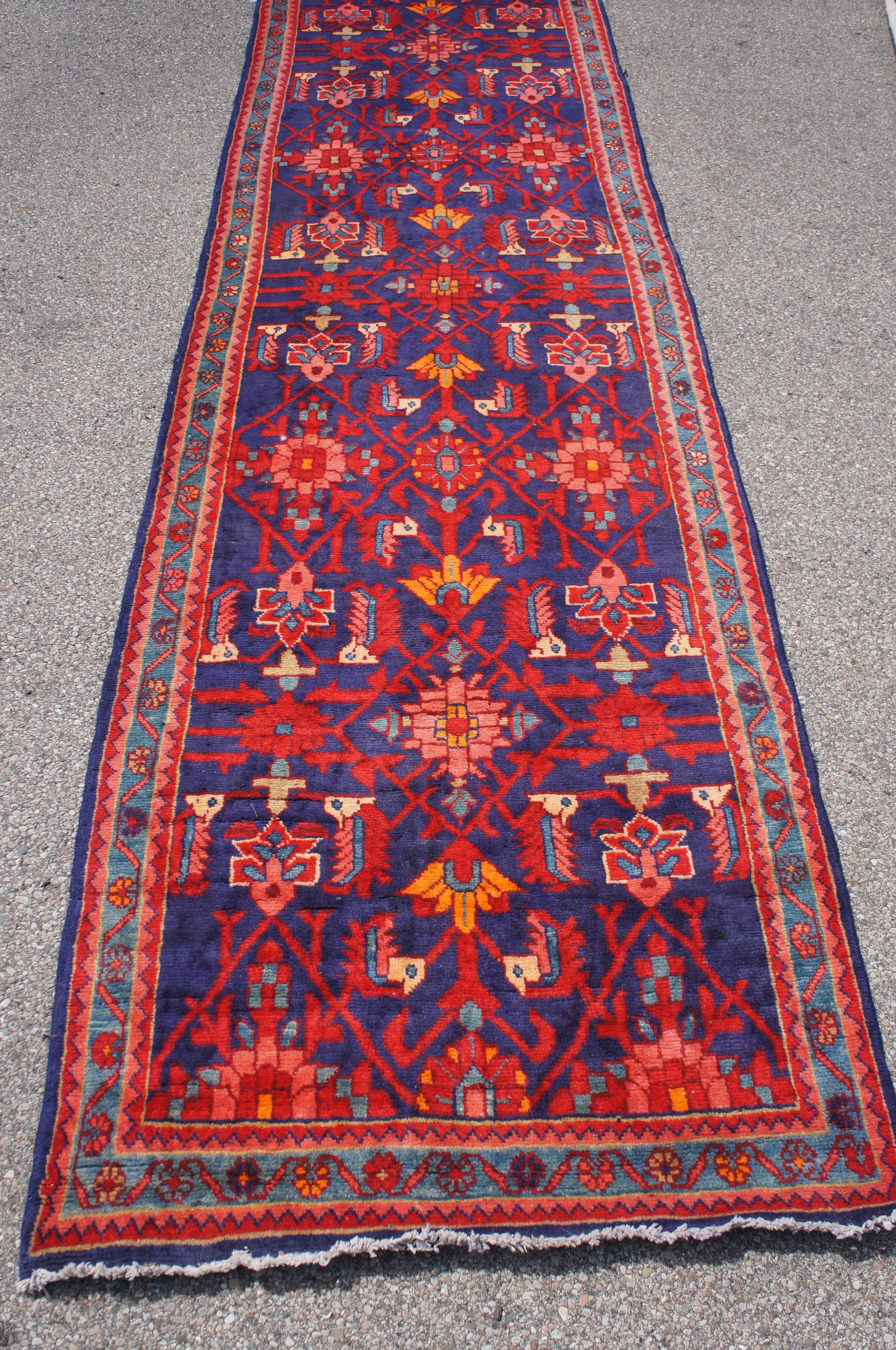 Antique Shiraz Lori Hand Knotted Geometric Rug Runner Persian Shahsavan In Good Condition In Dayton, OH