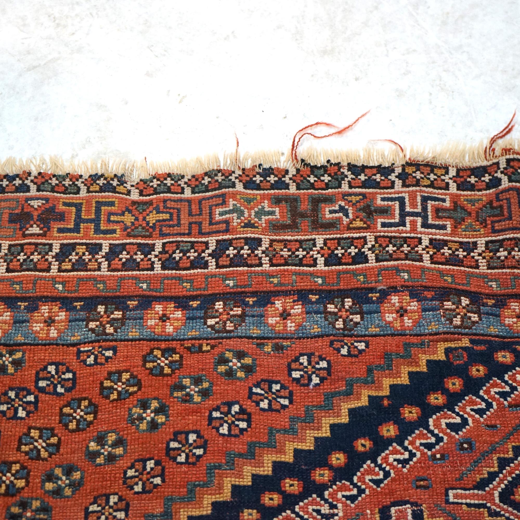 Antique Shiraz Oriental Wool Rug with Triple Medallion C1920 4