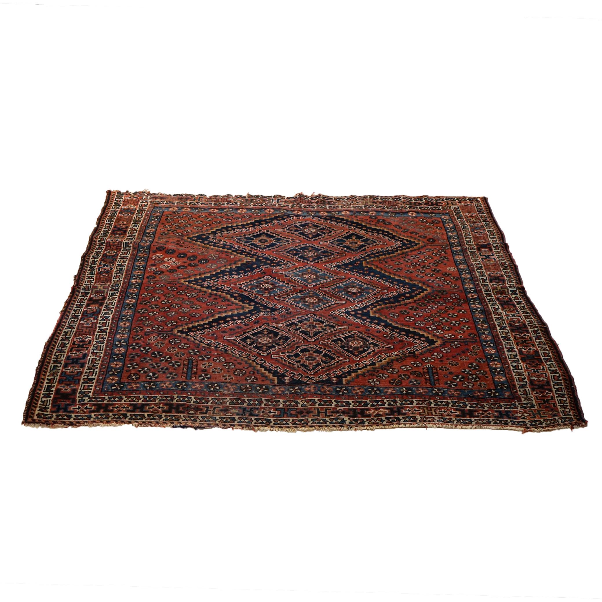 Antique Shiraz Oriental Wool Rug with Triple Medallion C1920 For Sale 6