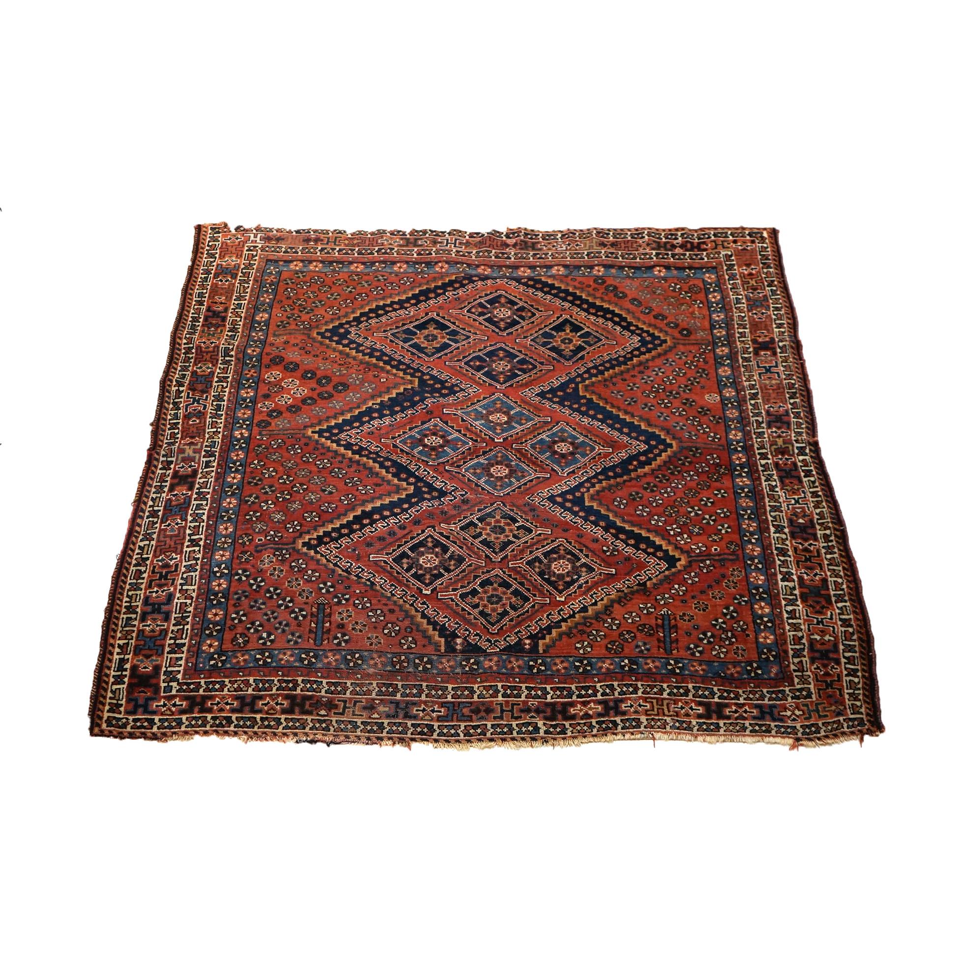 Antique Shiraz Oriental Wool Rug with Triple Medallion C1920 For Sale 7