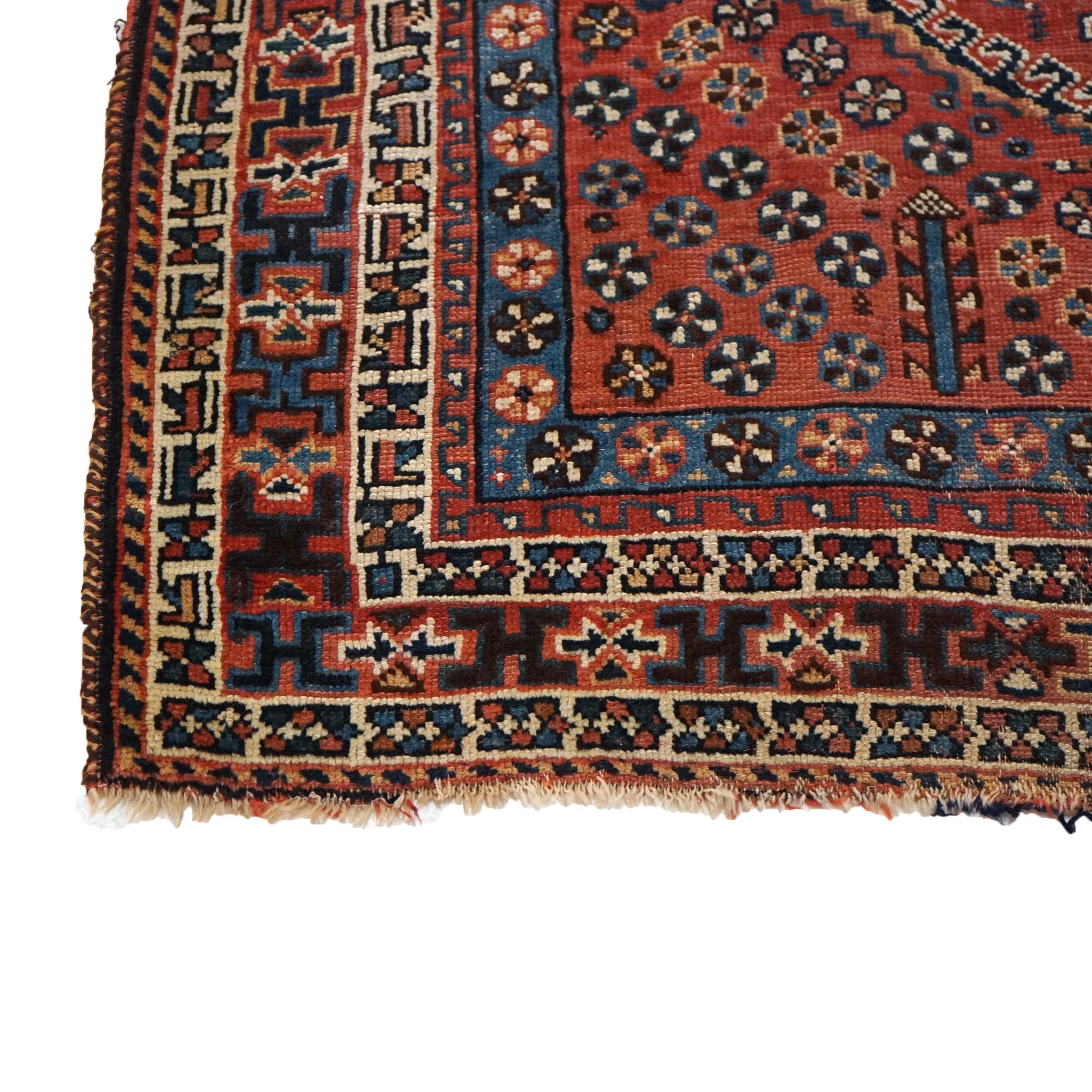 Asian Antique Shiraz Oriental Wool Rug with Triple Medallion C1920