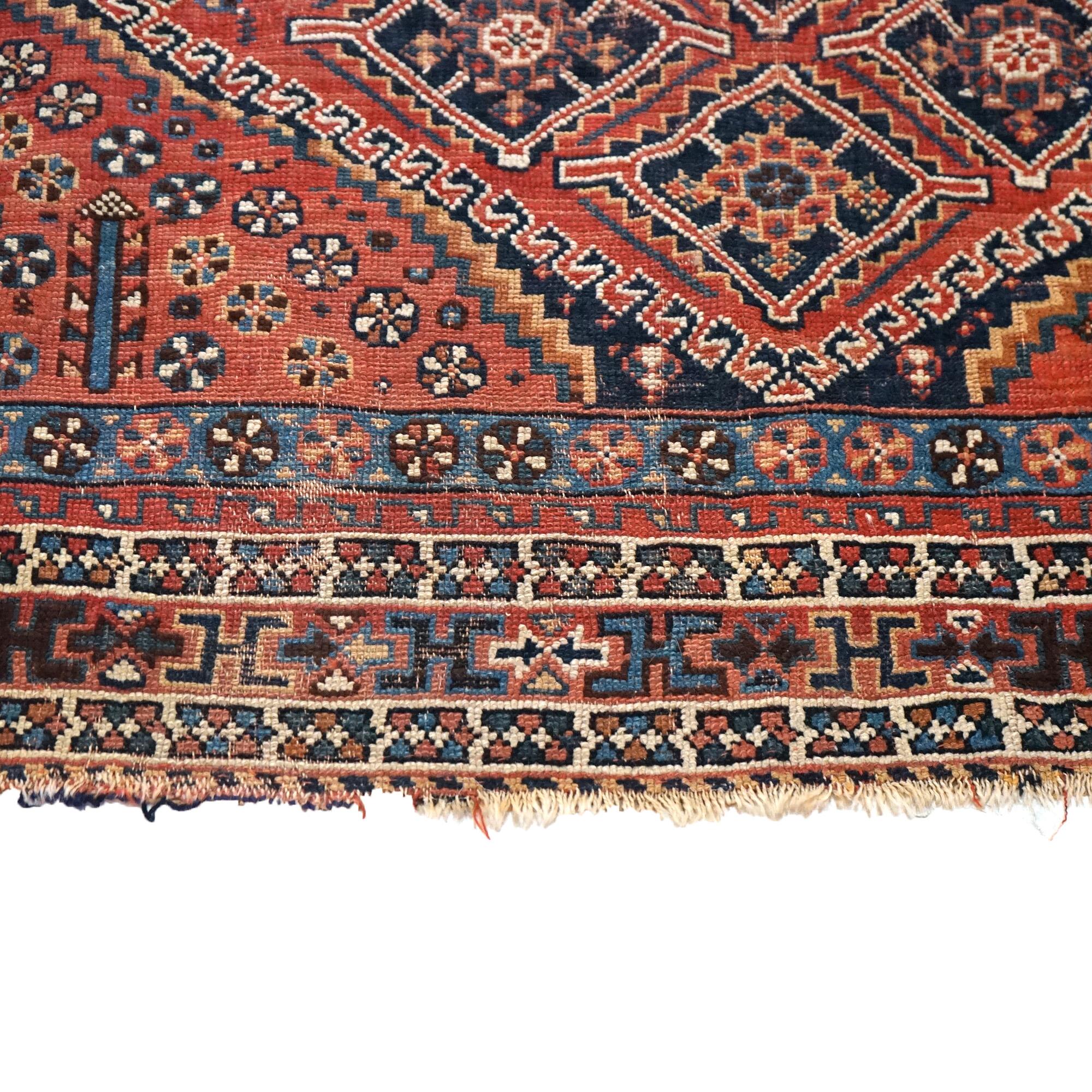 Woven Antique Shiraz Oriental Wool Rug with Triple Medallion C1920