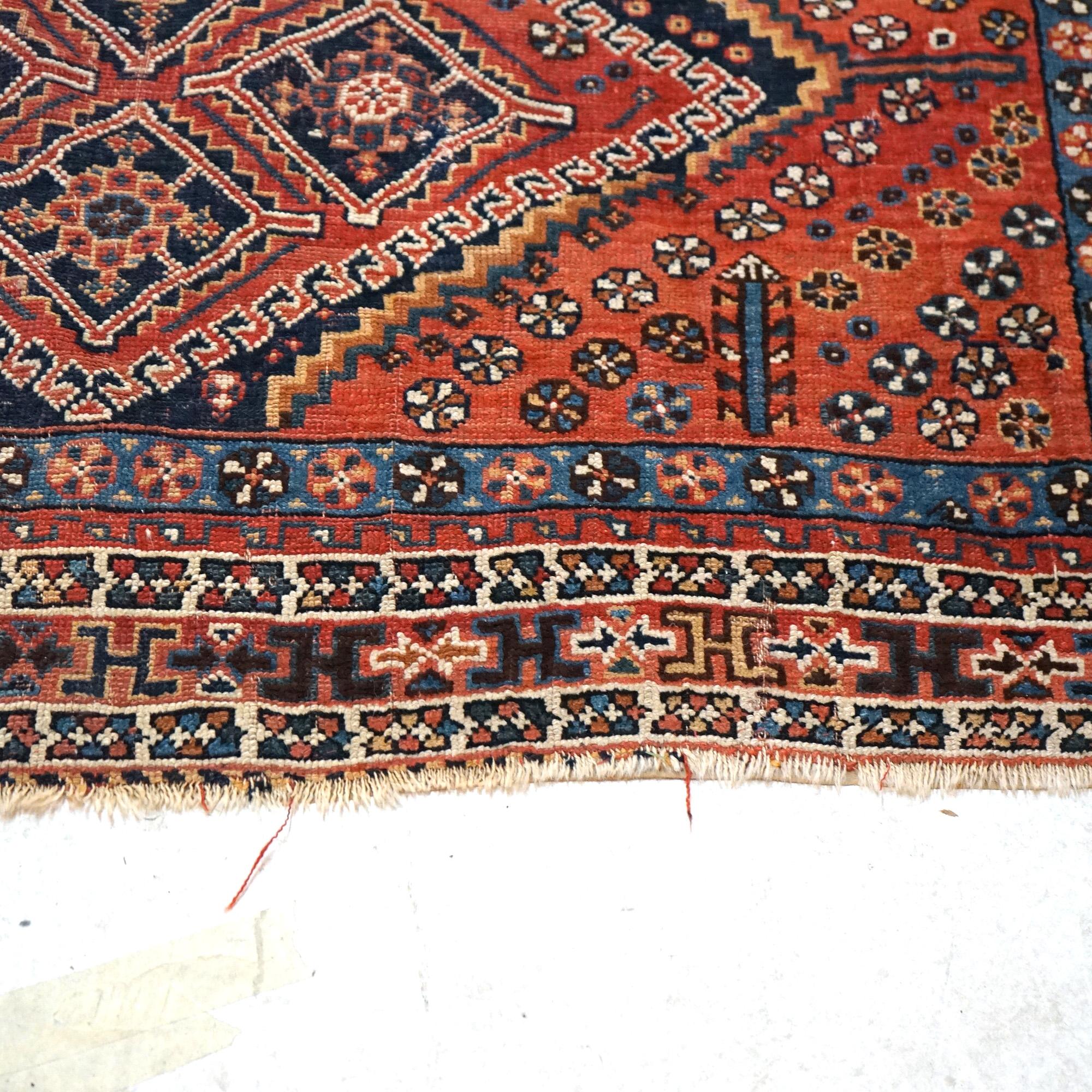 Antique Shiraz Oriental Wool Rug with Triple Medallion C1920 In Good Condition In Big Flats, NY