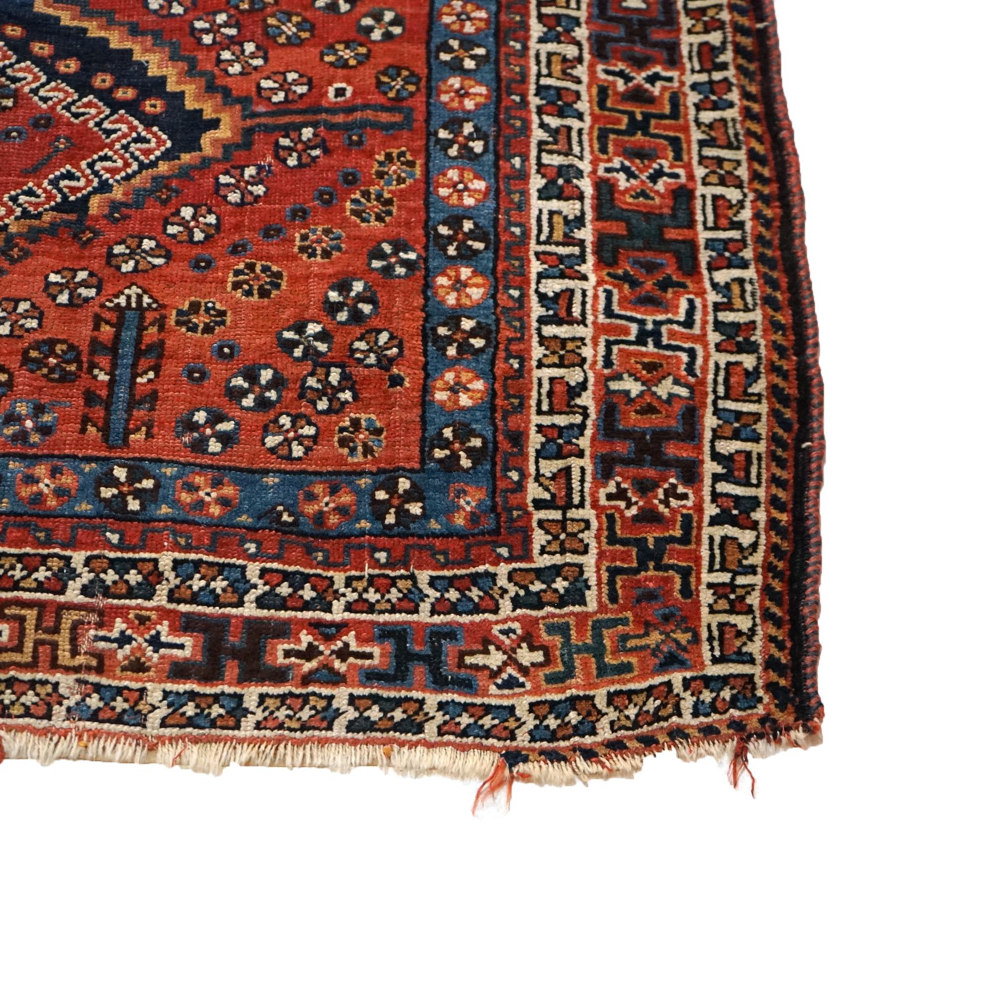 20th Century Antique Shiraz Oriental Wool Rug with Triple Medallion C1920
