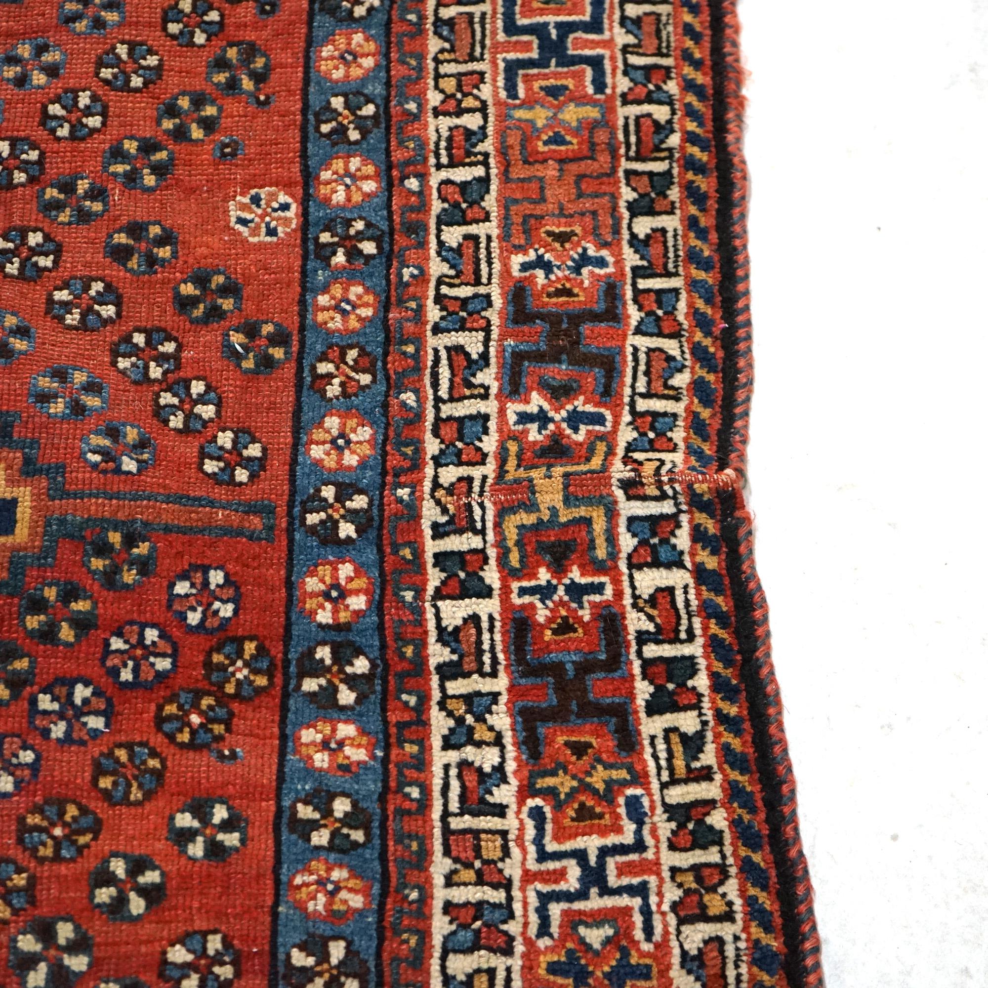 Antique Shiraz Oriental Wool Rug with Triple Medallion C1920 1