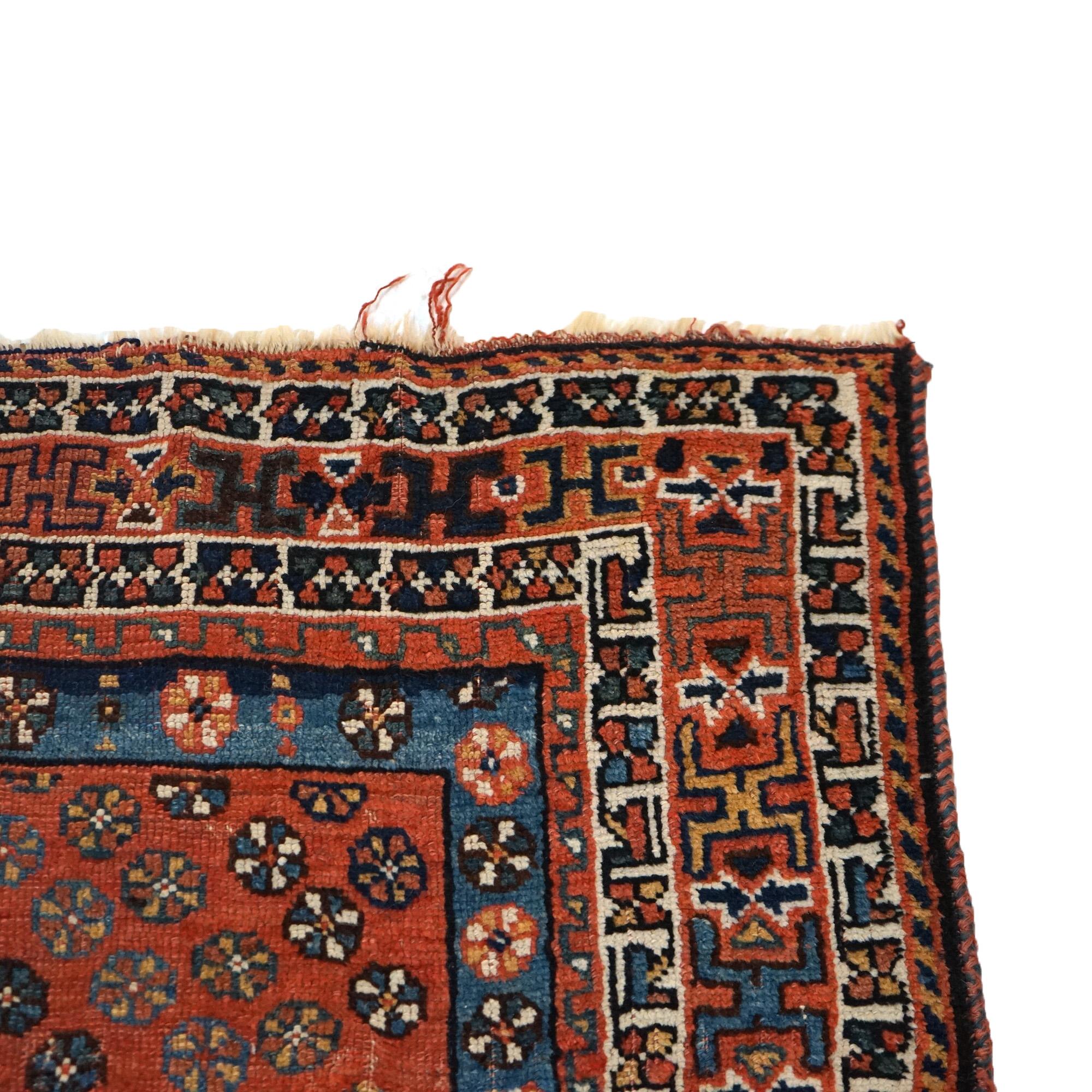 Antique Shiraz Oriental Wool Rug with Triple Medallion C1920 2