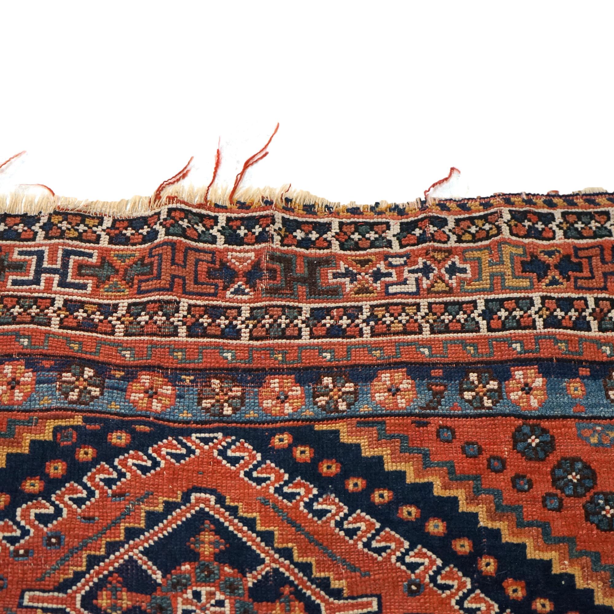 Antique Shiraz Oriental Wool Rug with Triple Medallion C1920 3
