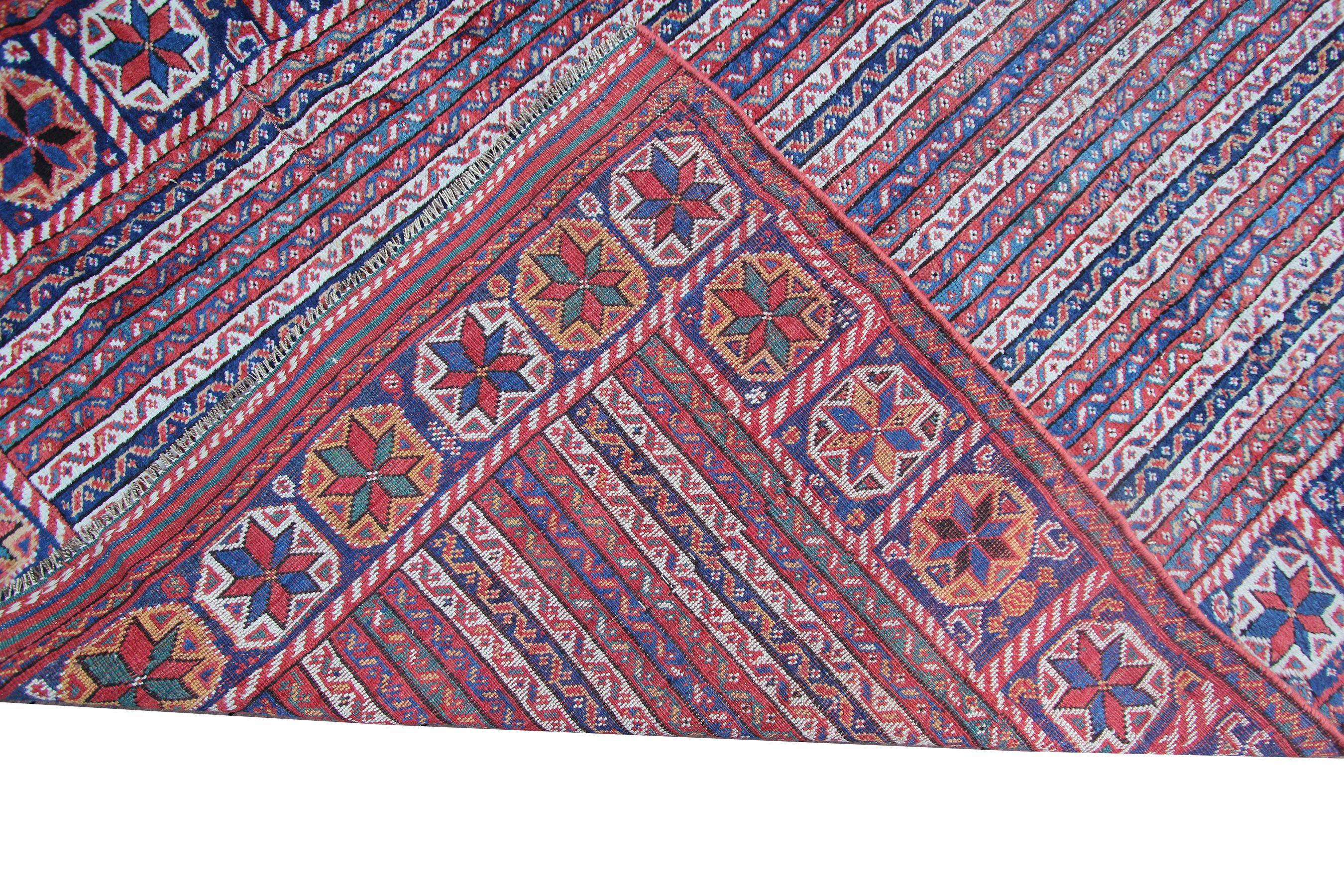 Antique Shiraz Rug Collectors Piece Tribal Rug Ganjeh Blue Geometric 1890 In Good Condition For Sale In New York, NY