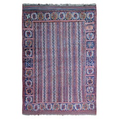 Tapis antique Shiraz Pièce de collection Tapis tribal bleu Ganjeh Géométrique 1890