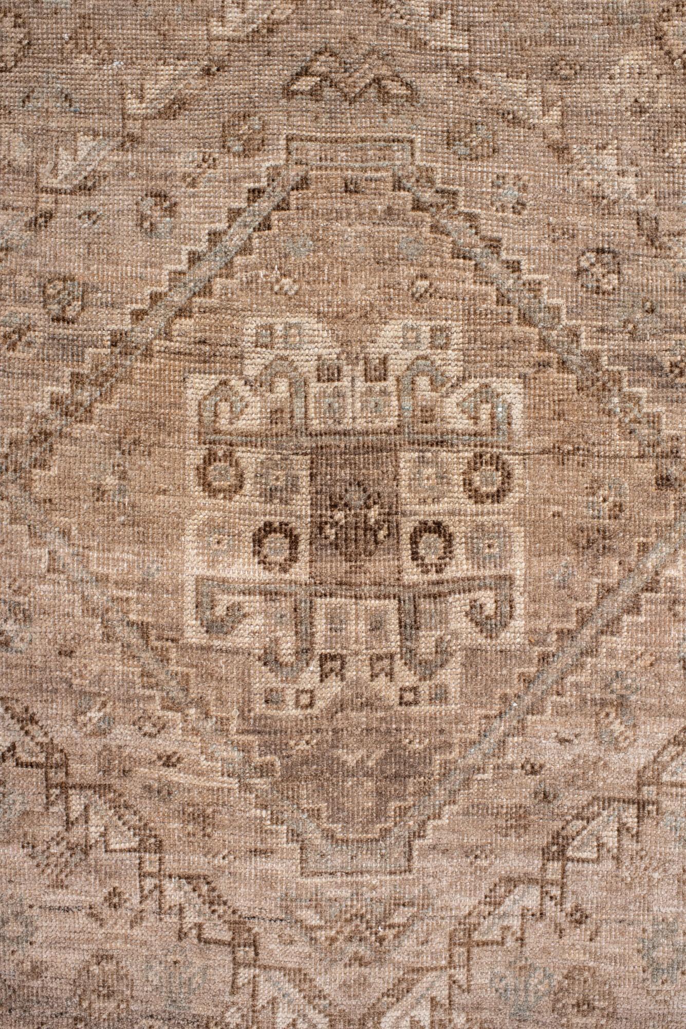 Antique Shiraz Rug, Tribal Persian Medallion in Neutral Tones In Good Condition For Sale In New York, NY