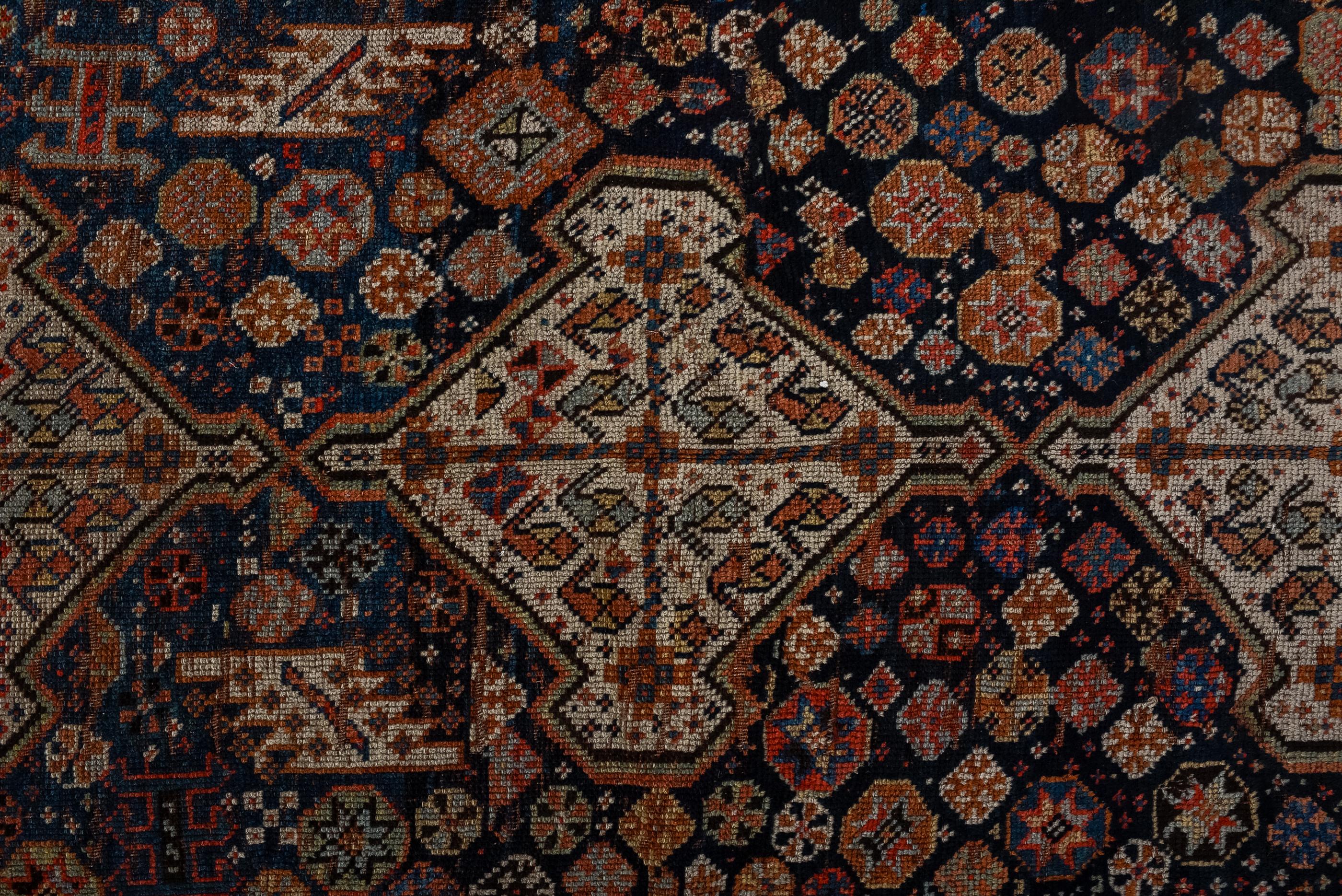 Hand-Knotted Antique Shiraz Rug with 3 Diamond Medallions 