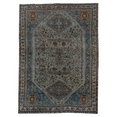 Antique Shiraz Rug with Slate Blue Field and a Geometric Medallion, Circa 1930
s